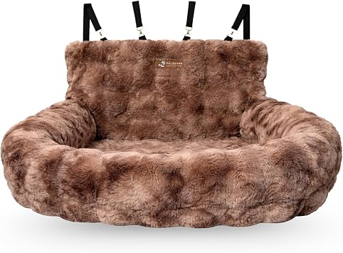 Pelsbarn Luxurious Cozy Car Dog Bed, Faux Fur Travel Bed, Brown, M/L