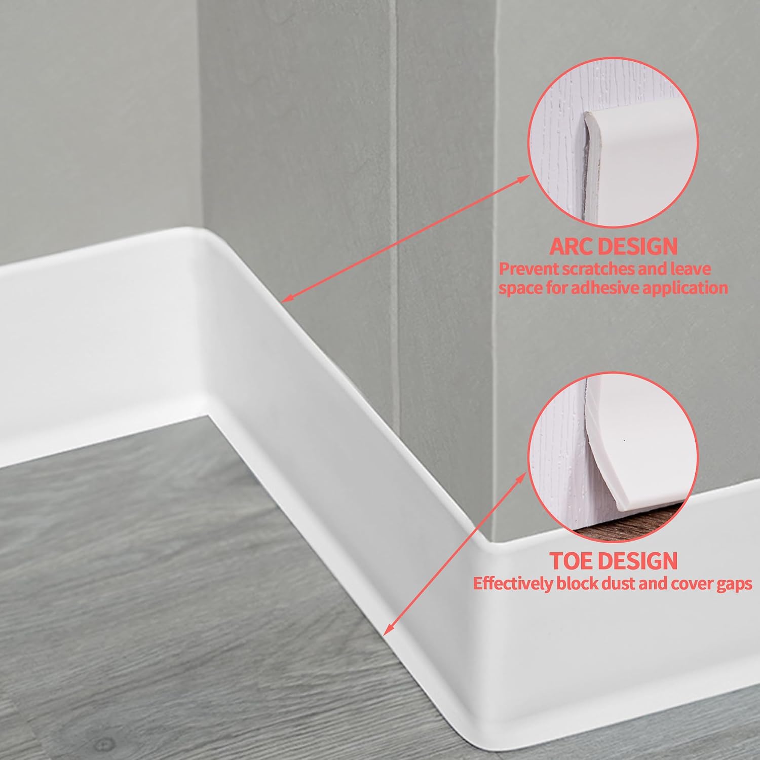 lesolar 4 Inch x 40ft Vinyl Wall Base Baseboard Molding Trim Peel and Stick Baseboard Trim Flexible Self Adhesive Baseboard Molding Trim, Rubber Wall Base Moulding Trim (White)