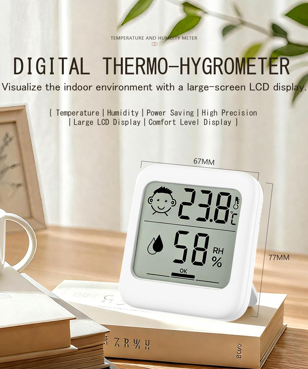 Piccolo igrometro digitale da interni, termometro ambientale, batterie AAA, monitor della temperatura e misuratore di umidità, per casa e ufficio, termometro confortevole per rettili (confezione da 2