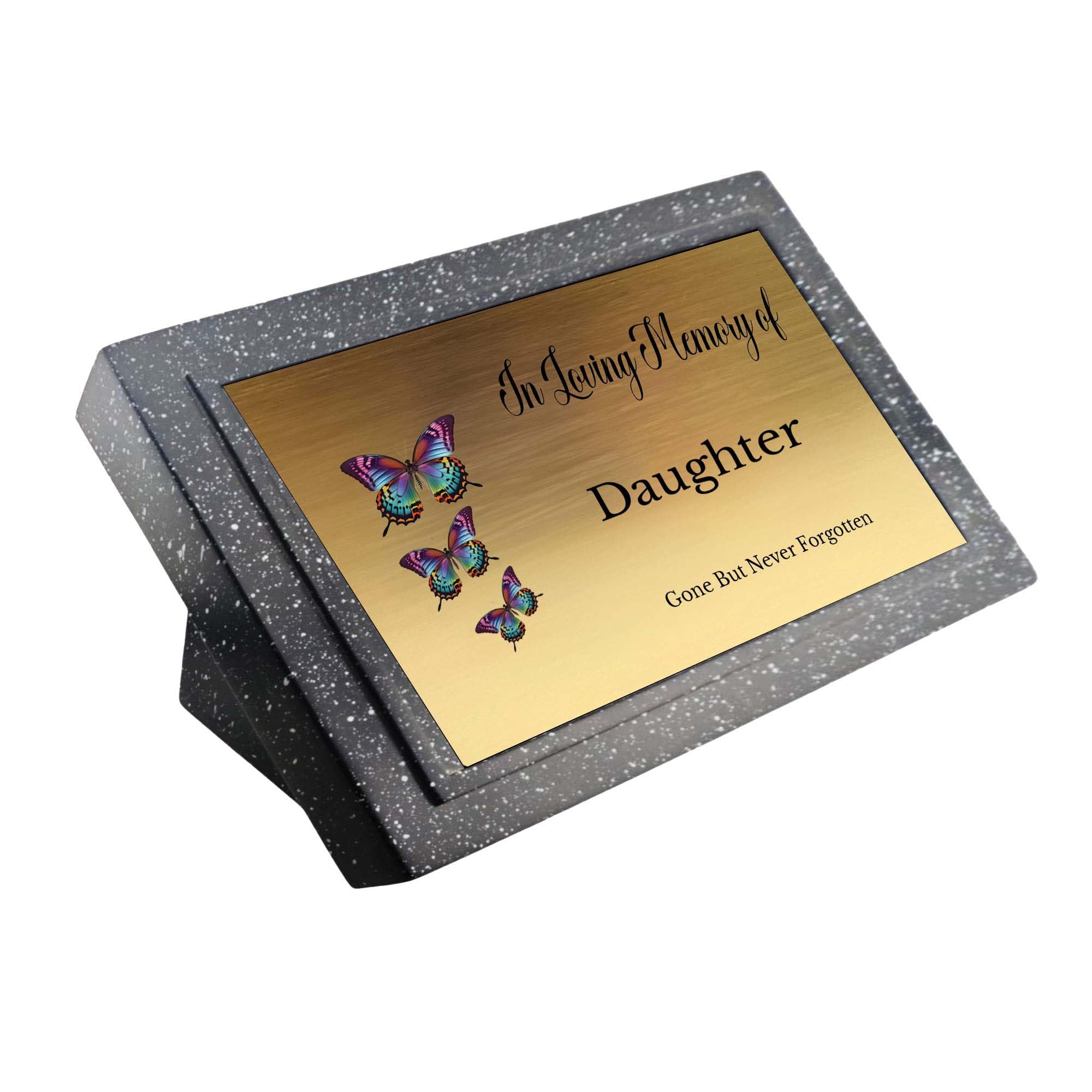 1stclassgifts Memorial Grave Marker Grave Plaque Remembrance With In Loving Memory of & Butterfly Design on Gold Plate (UV PRINTED) (Daughter)
