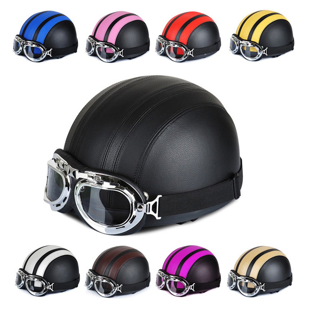Annong Casque de Moto et Velo Bol Lunettes Retro Style de Vintage Cuir Harley Casque Moitié Helmets 54-60cm (Brown)