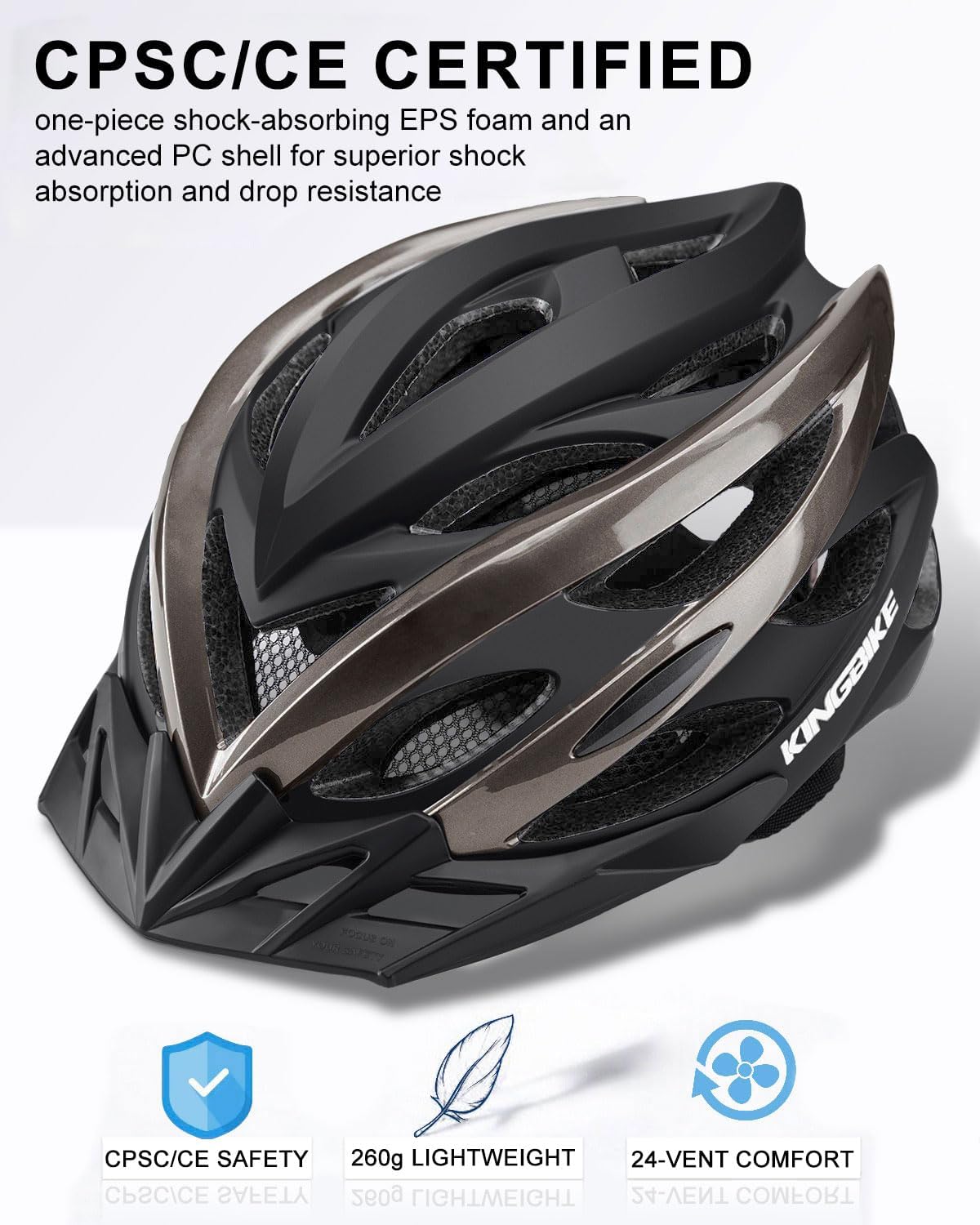 KINGBIKE Bike Helmet for Adult Men Women Youth Road Commute Mountain Cycling Helmets with USB Rechargeable Light Replaceable Padding and Visors Lightweight 20.4-23.6in