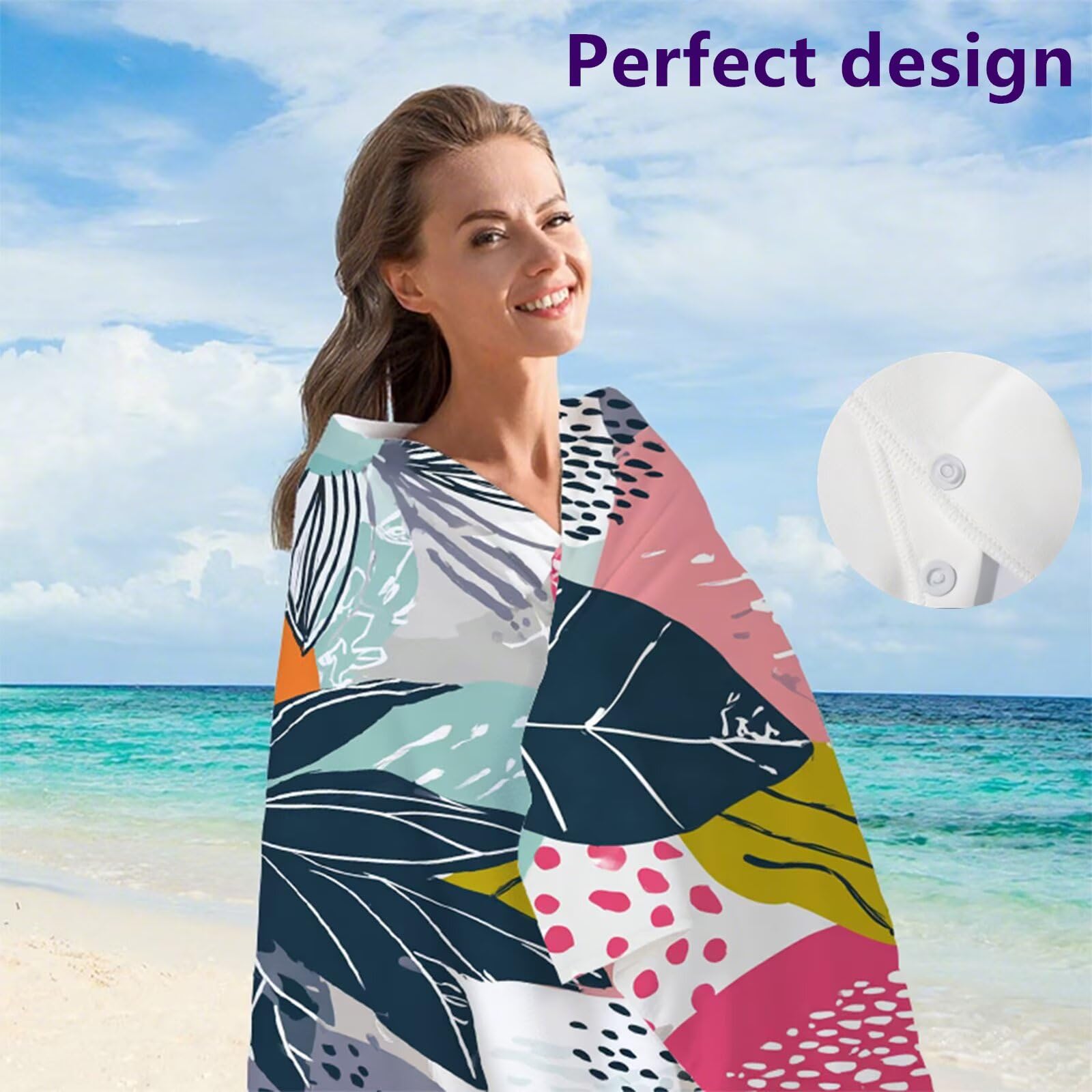 Telo Mare Microfibra 80x160 cm Telo Mare Grande, Asciugamano Palestra Assorbente Asciugatura Rapida, Asciugamano Mare Antisabbi Stuoia Spiaggia per Piscina, Campeggio, Viaggio - Linee Piante G1-770