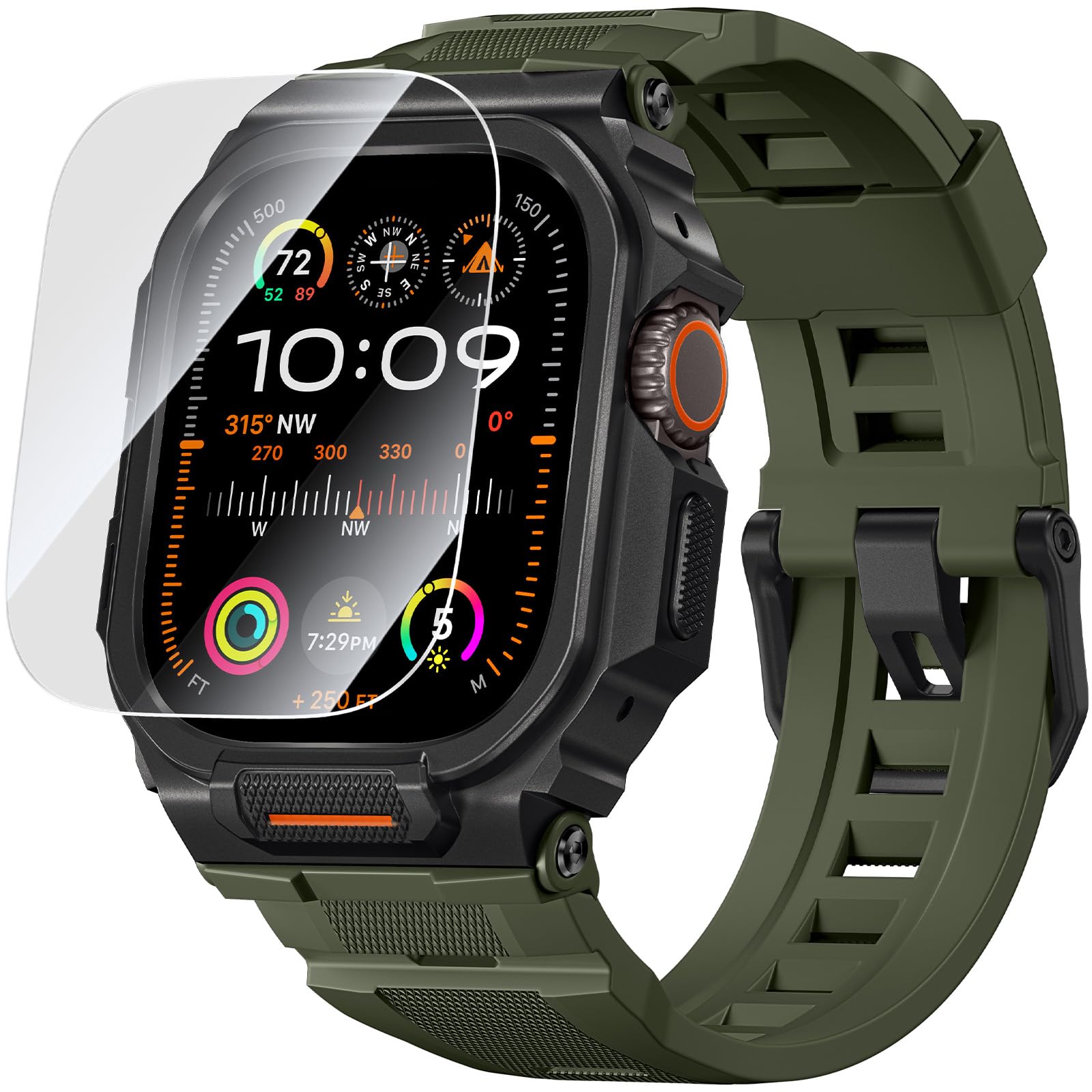 Photo 1 of Bandletic Rugged Case Band Compatible with Apple Watch Ultra 3/2/1, Compatible with Apple Watch 49mm, Military Grade Shockproof Bumper Cover for iWatch Tactical Band Men, Screen Protector Included