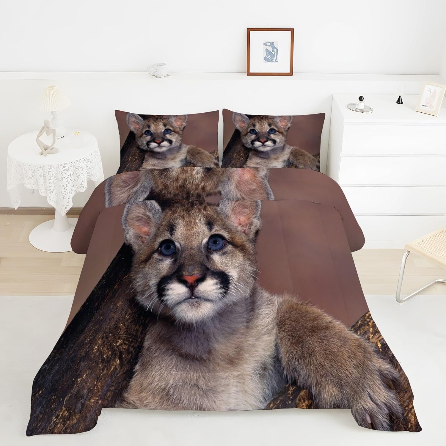 Adorable Childhood Fun Twin Comforter, Wildlife Bedding Comforter, Microfiber Fluffy Duvet Insert with 2 Pillowcases, Machine Washable, 68x90 Inch