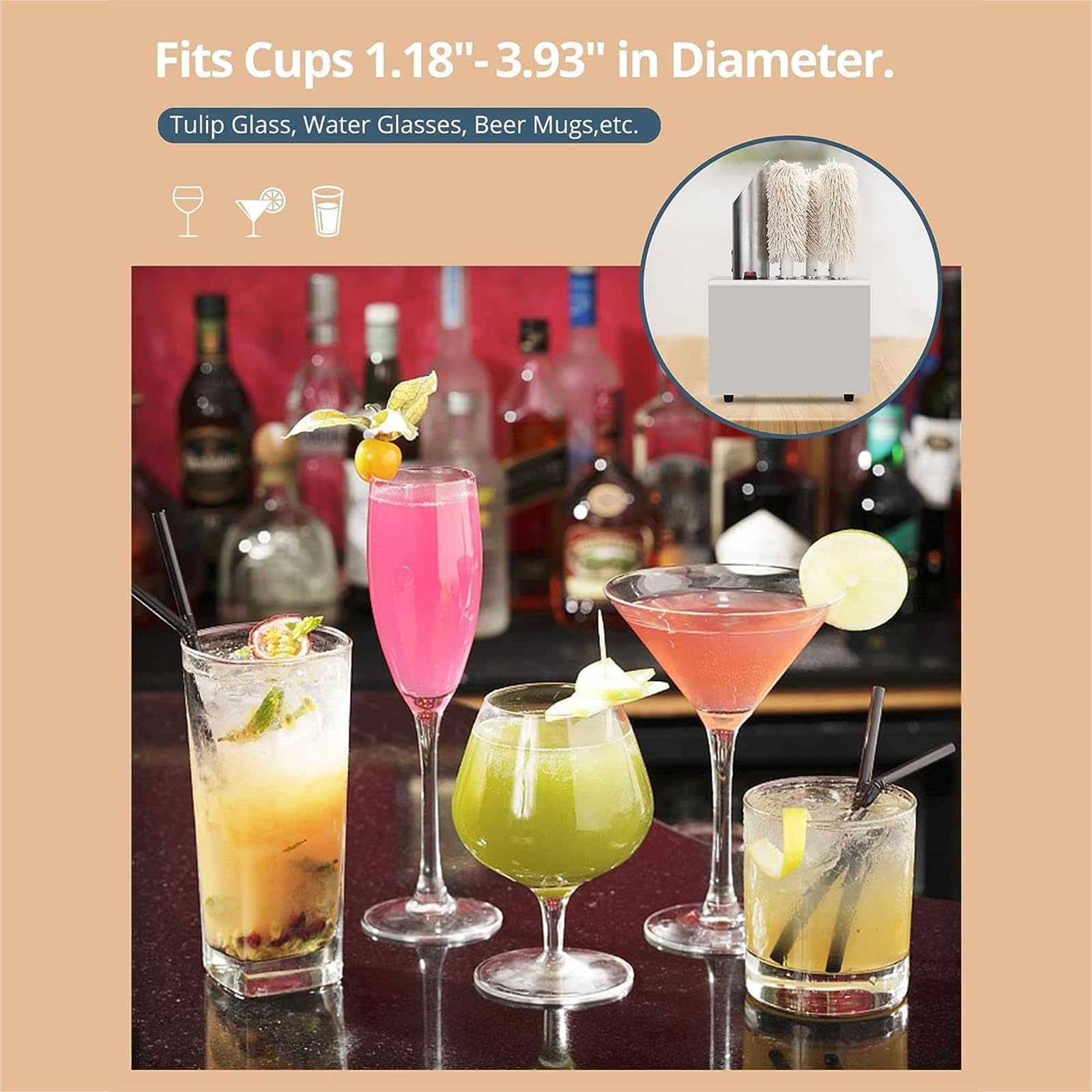 Pulidora y Lavadora de Copas de Vino Comercial: Pulido de 360° y Secado a Temperatura Constante, de 330 a 660 Copas por Hora para Bares, restaurantes y hoteles.