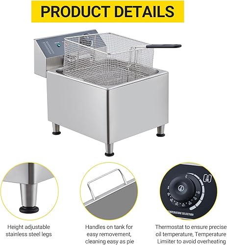 Miniatura 5 de Freidora eléctrica de 11 litros, freidora comercial con cesta y tapa, cierre automático y temperatura ajustable, para familia, restaurante de comida