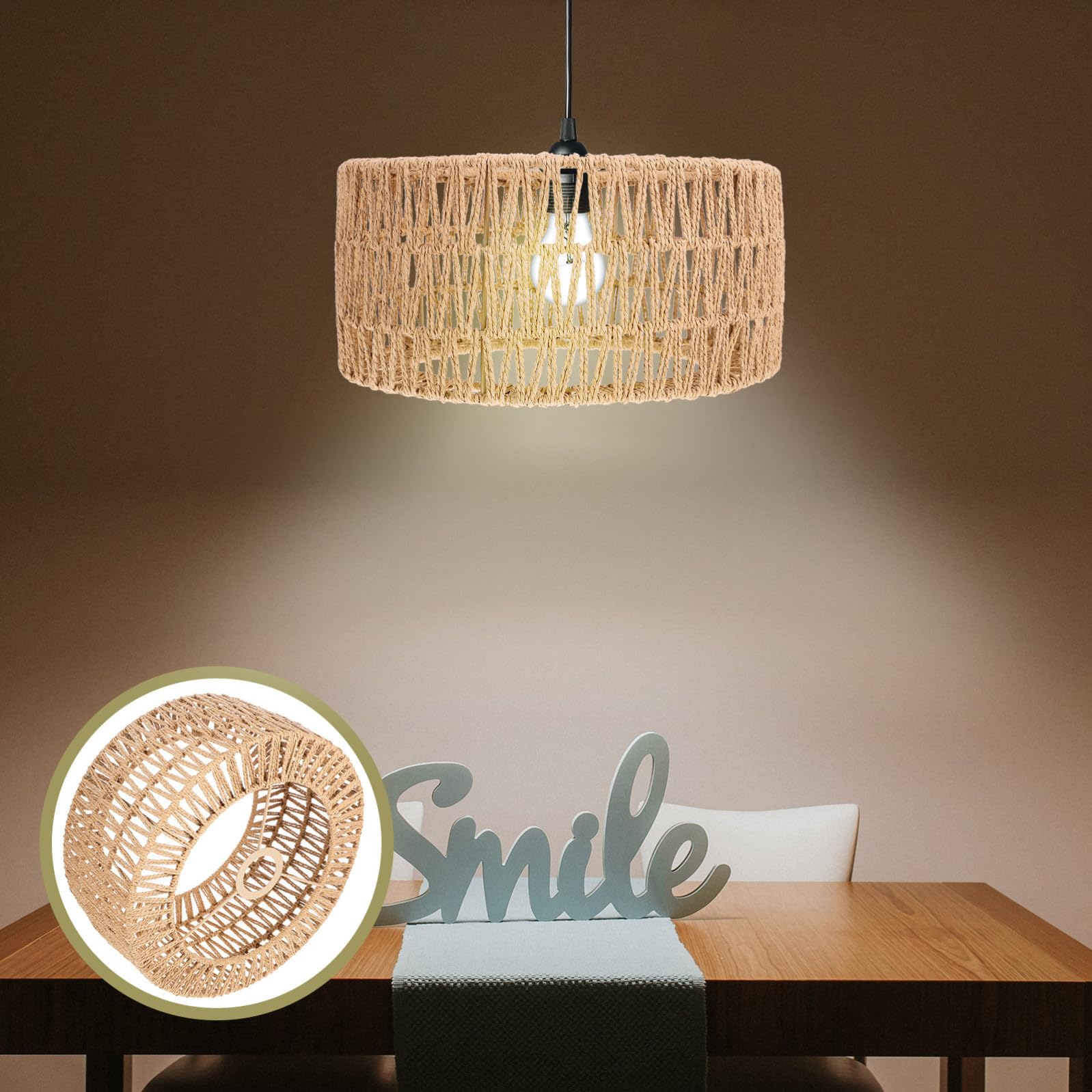 Pantalla de lámpara tejida, pantalla de lámpara de papel, accesorio para lámpara E27, textura suave y superficie lisa, para bar y decoración interior