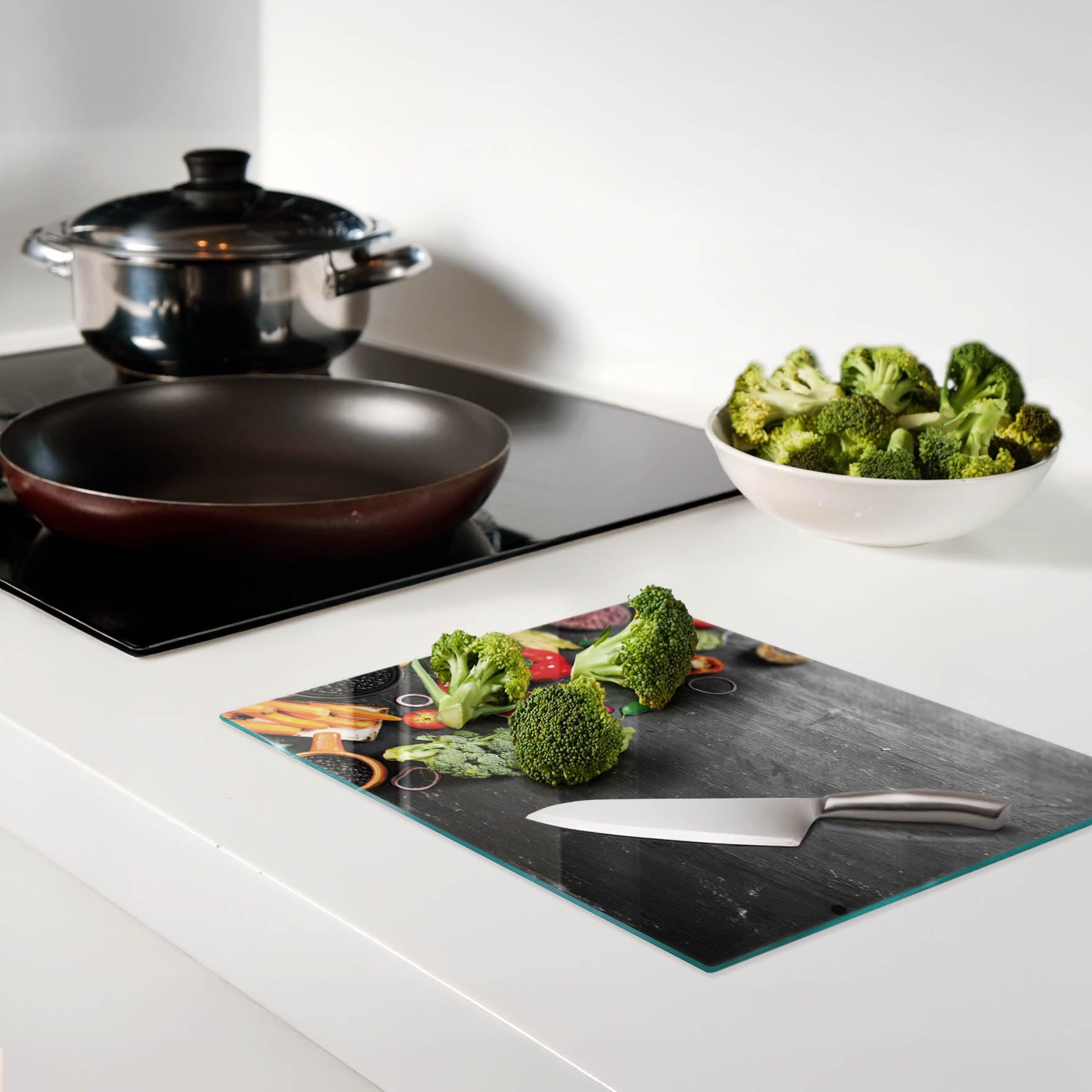 Accessorio da cucina: Coperchio in vetro e tagliere 40x30 cm Verdure Nere