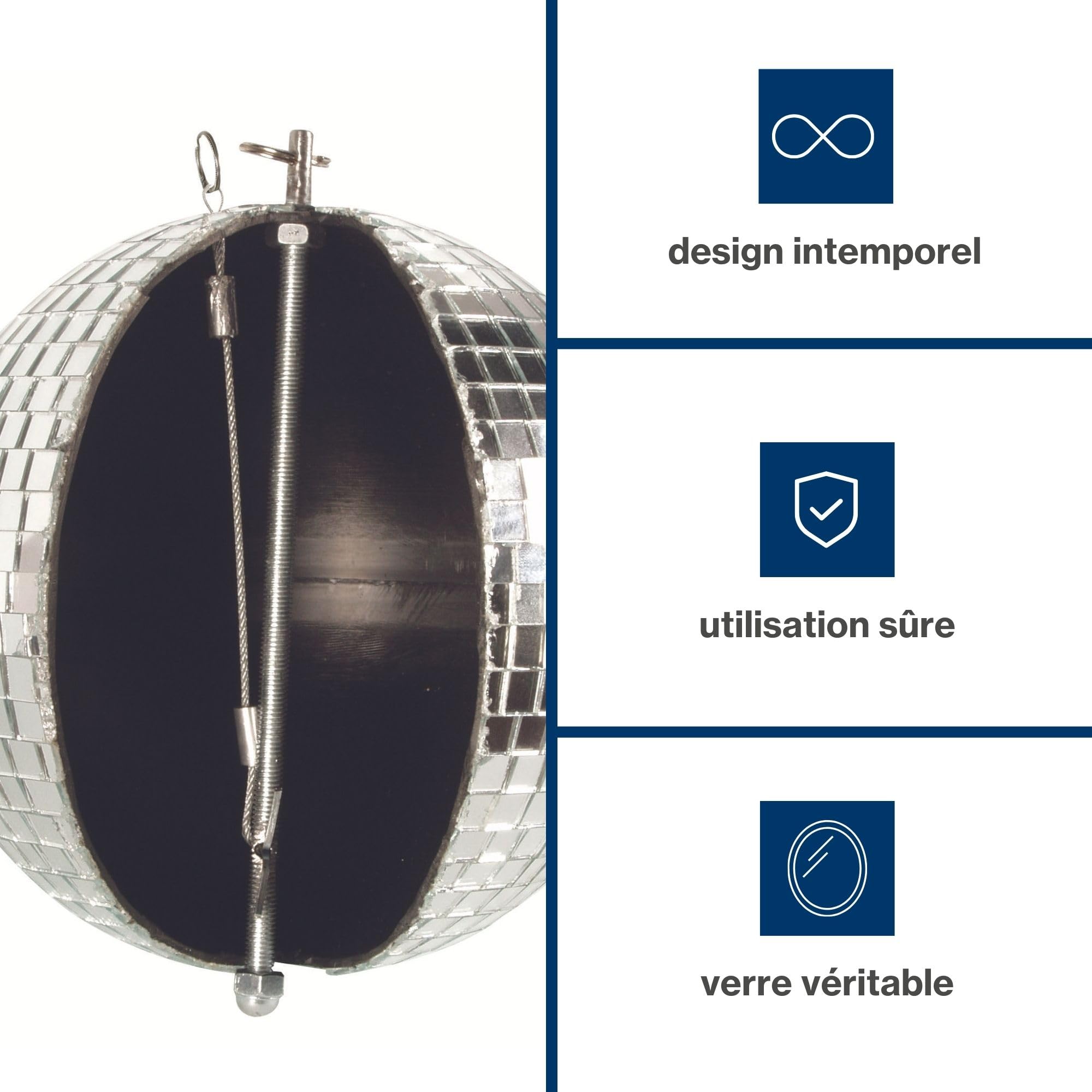 HQ-Power Boule à facettes disco Ø 30 cm, effets lumineux spectaculaires pour les fêtes, système de suspension sûr et verre à facettes, accessoire de piste de danse pour disco et plus