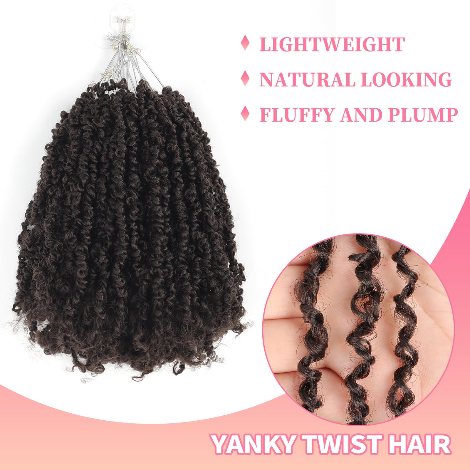 Alaleibaby 9 Packs Yanky Twist 14 inch Crochet Hair Pre-Twisted Curly Braiding Hair Extensions Pre-looped brown Yanky Twists Hair with Curls (4# - Image 4