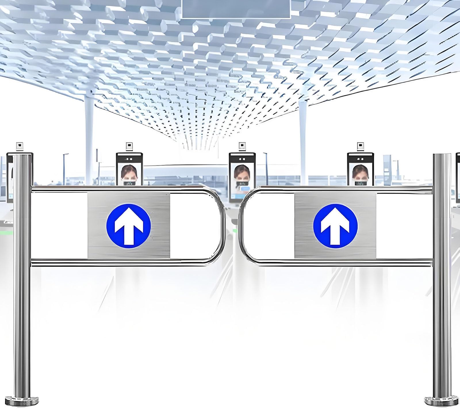 Puerta basculante automática unidireccional, control de acceso seguro para mercados y áreas industriales, fácil instalación, ideal para lugares de alto tráfico