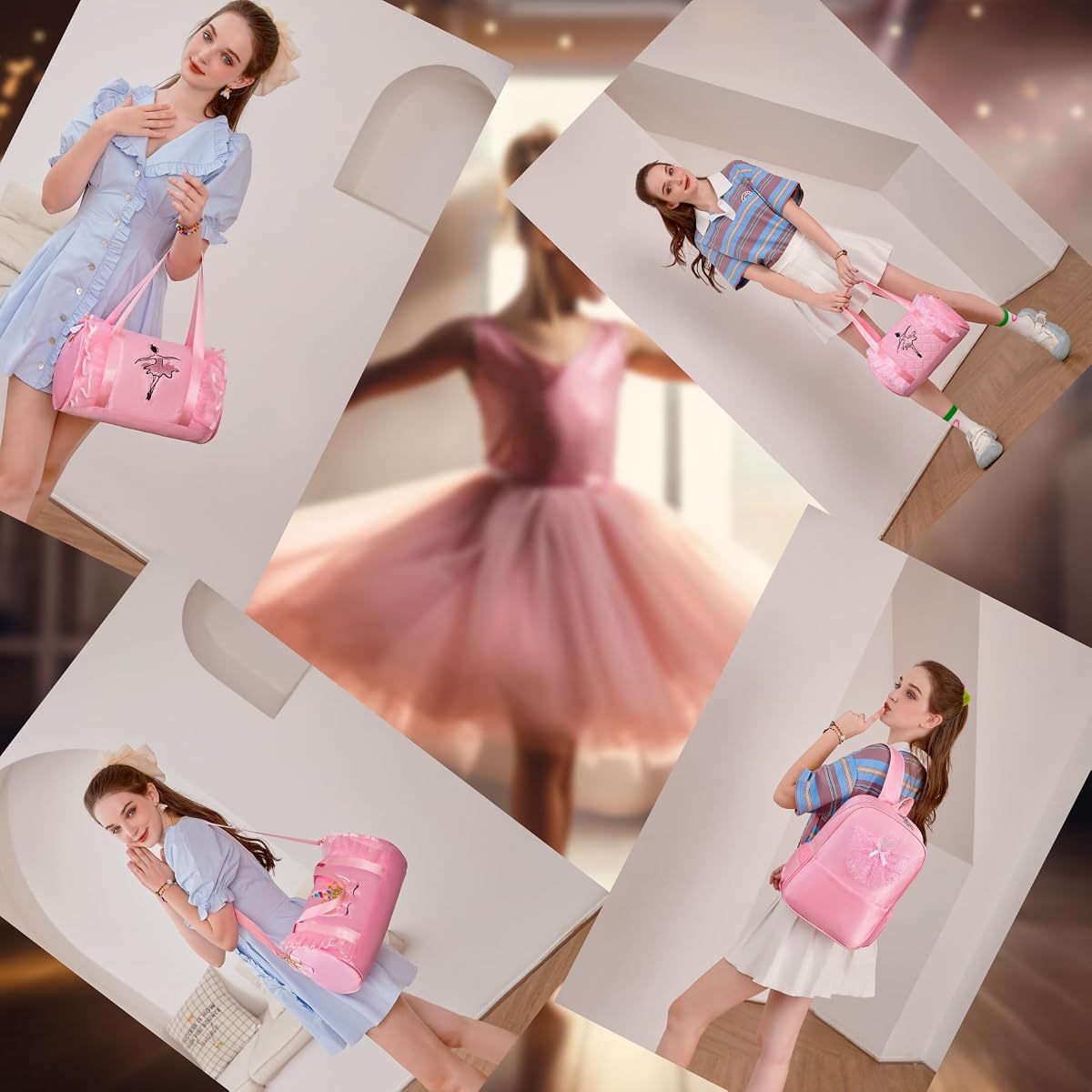 Debbieicy Cute Ballet Dance Backpack Tutu Dress Dance Bag with Necklace Girls