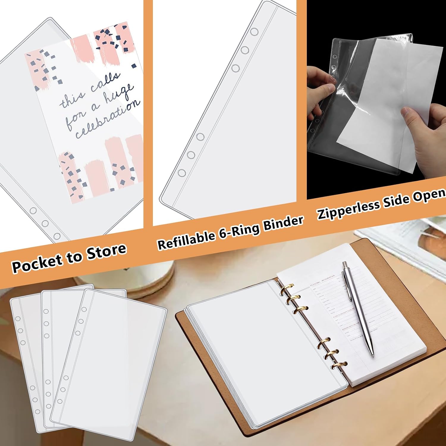 12pcs A6 Binder Pockets, 6 Rings Binder Sleeves for Budget Binder image 4