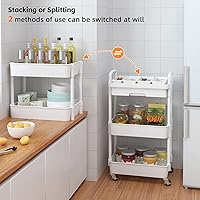 Vista 7 de Calmootey 3-Tier Rolling Utility Cart with Drawer,Multifunctional Storage Organizer with Plastic Shelf & Metal Wheels,Storage Cart for Blanco