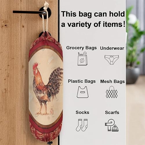 Miniatura 3 de Rooster - Soporte circular para bolsas de plástico, lindo organizador de bolsas de plástico para montaje en pared, reutilizable, grande, dispensador