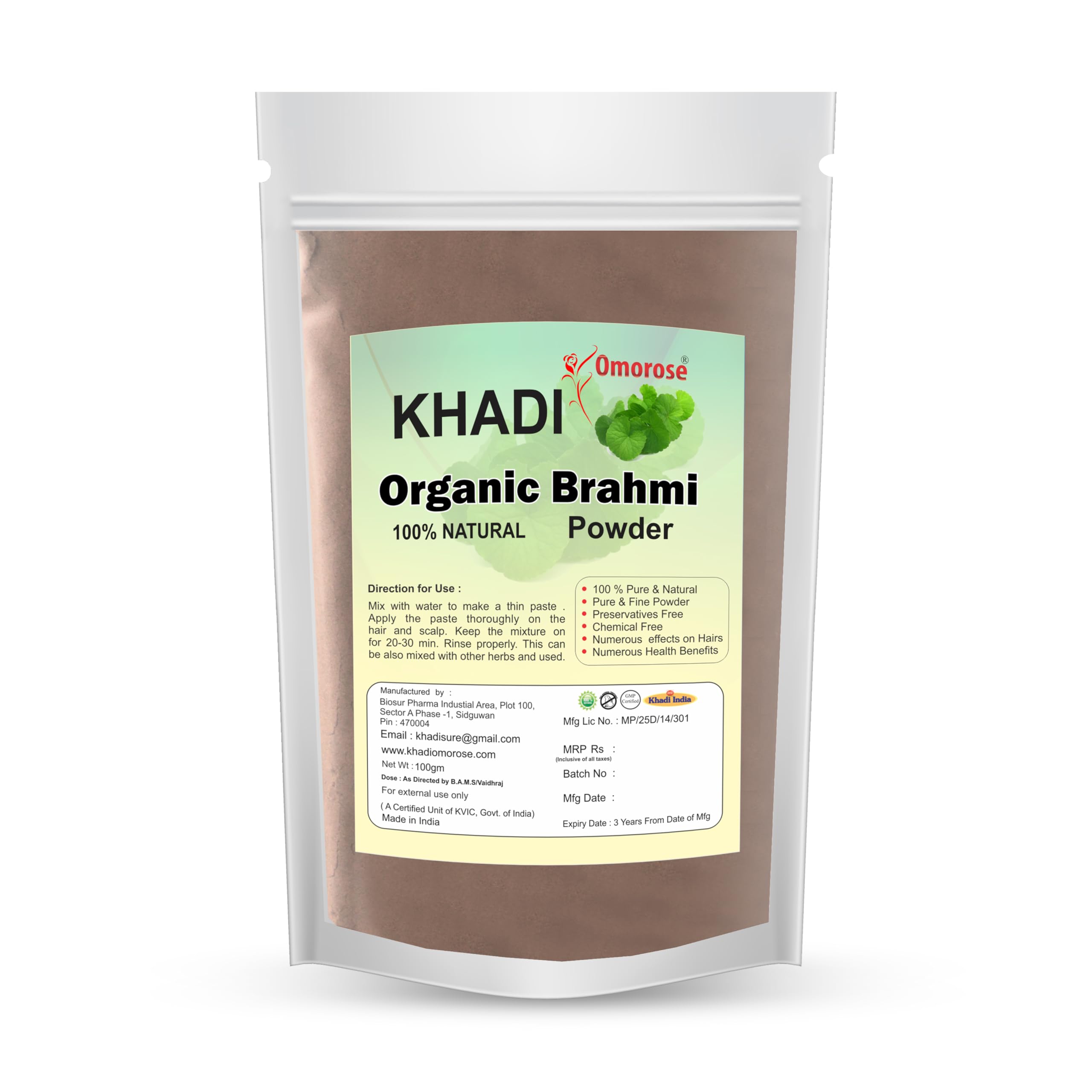 Khadi Omorose Brahmi Powder For Healthy Hairs-100 Grams | Helps in reducing Hairfall, boost healthy hair growth