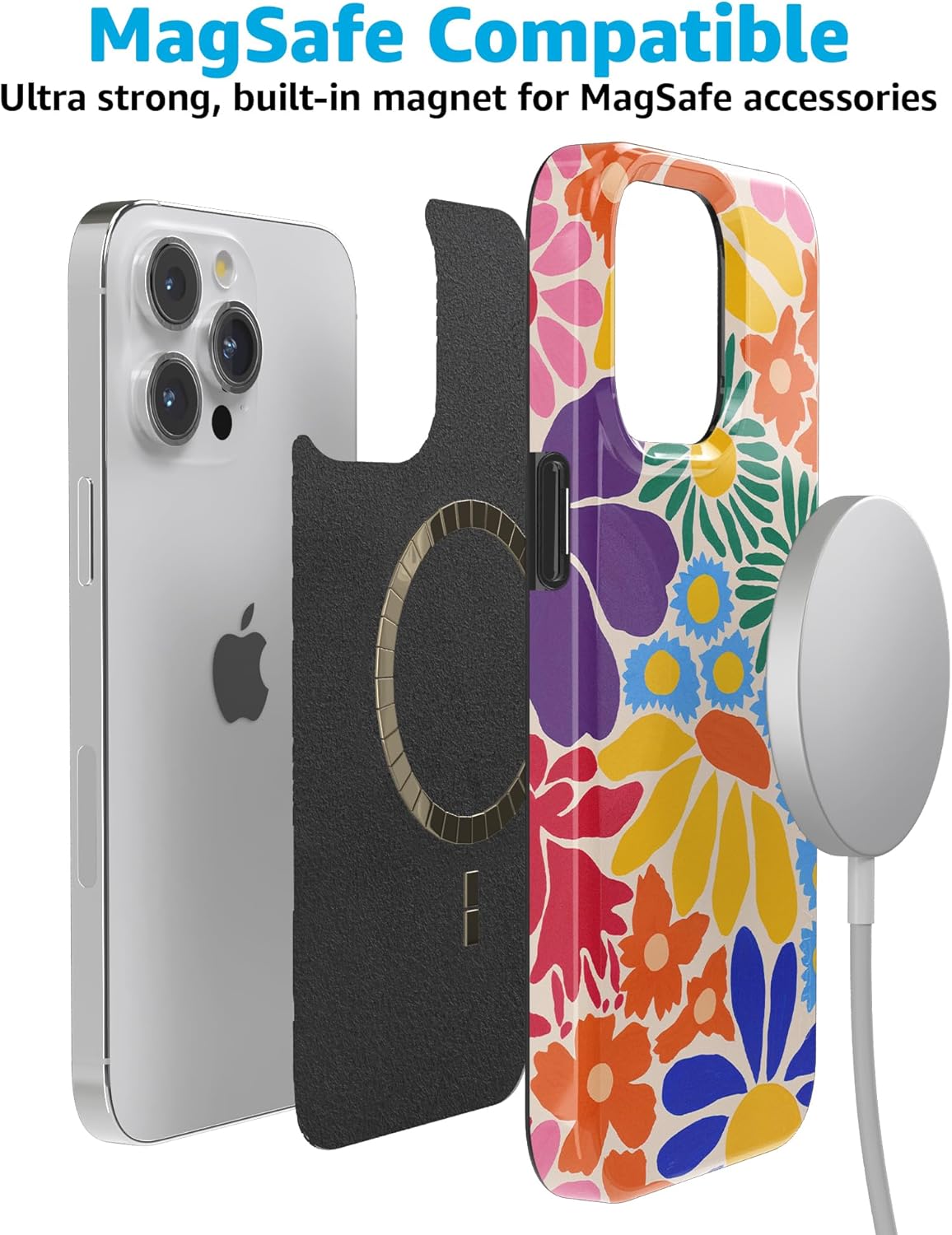 Casely iPhone 15 Pro Case | Flower Patch | Multi-Color Floral | Compatible with MagSafe | Classic Ultra Slim Design