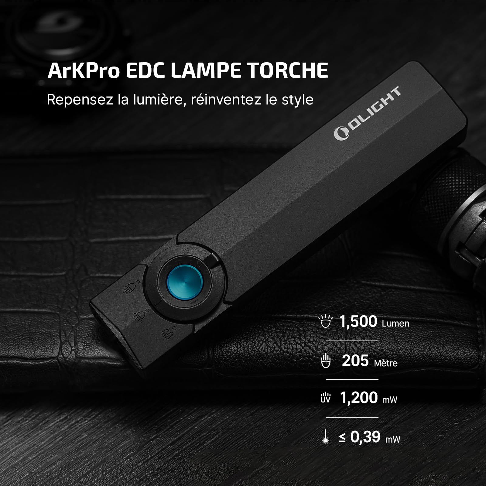 OLIGHT ArkPro Lampe torche LED rechargeable USB, légère et portable | 1500LM, portée de 205, détection des faux billets par rayons UV, fixation magnétique, idéal pour le camping et la randonnée