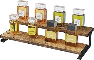 Lifewit 2-Tier Wooden Dispaly Riser with Metal Stand, 13.9 Inch Step Cologne Stand, Perfume Organizer, Display Shelf for Fragrance, Skincare, Figurine, Spice, Tabletop, Cabinet, 1 Set, Rustic Brown
