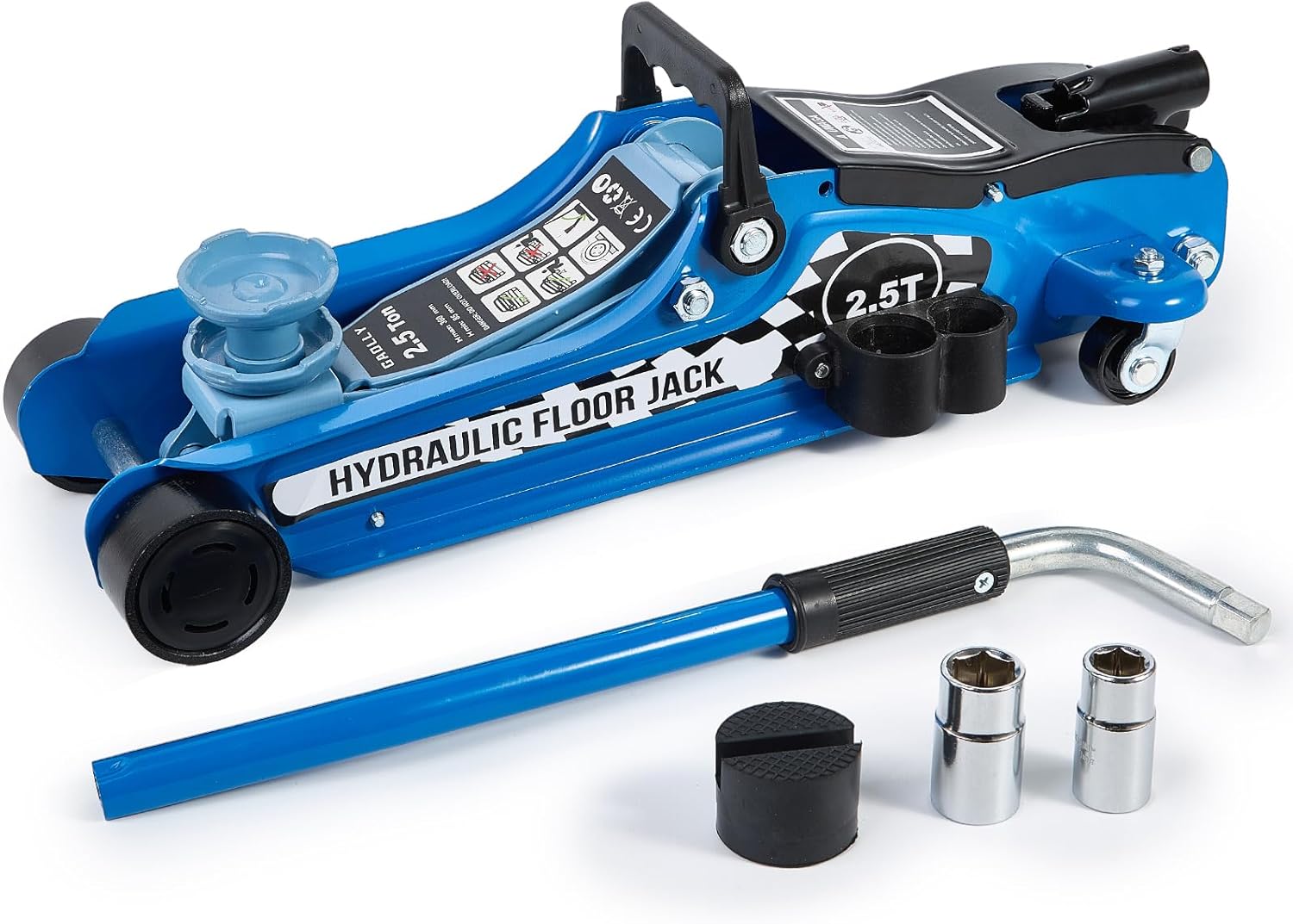 Floor Jack Kit 2.5 Ton (5,500 lbs) | Car Jack - Hydraulic Low Profile Trolley Jack - Tire Tool for SUV and Auto with Lug Wrench Blue