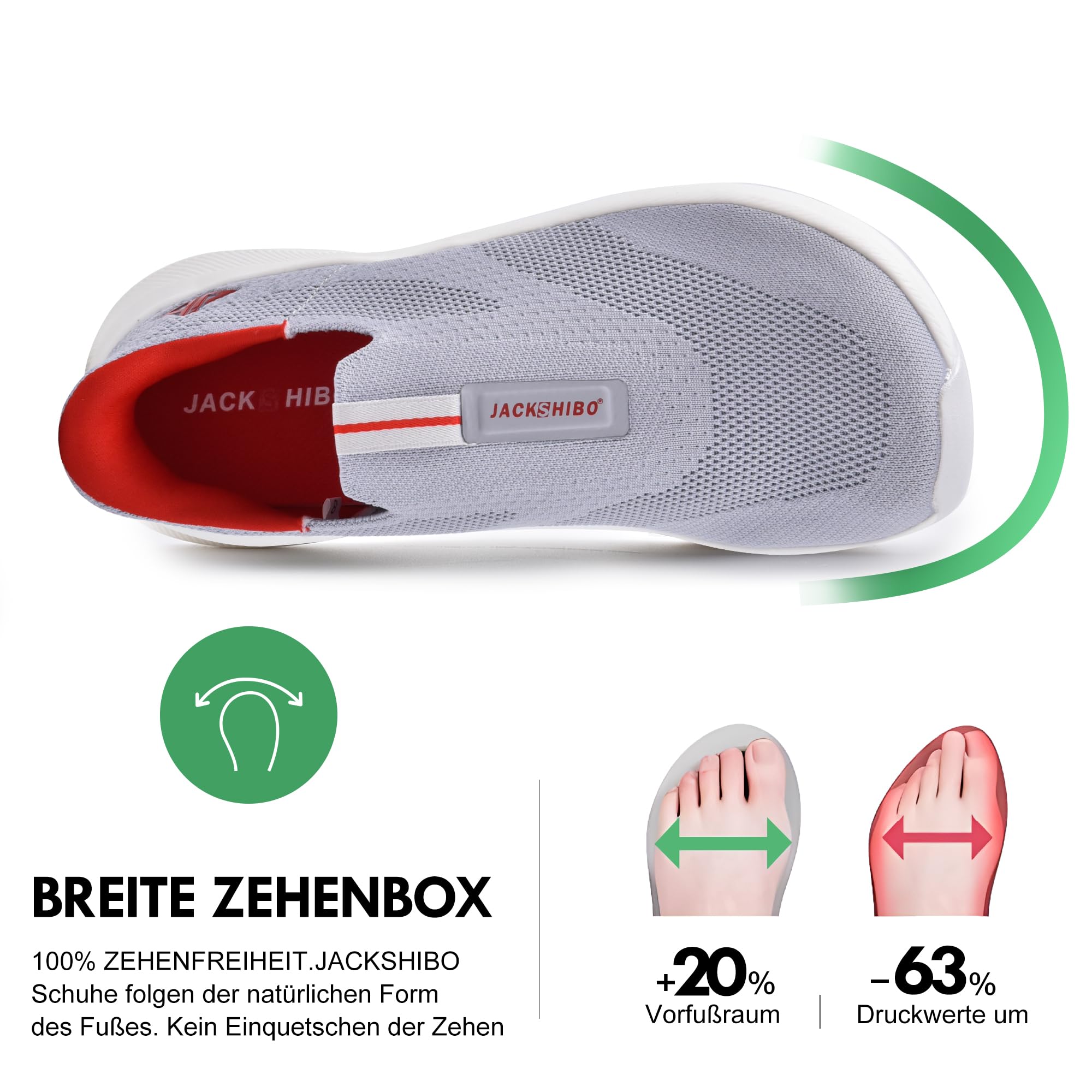 JACKSHIBO Męskie buty wsuwane, wsuwane buty typu sneaker, podparcie łuku, ortopedyczne buty z pianki z pamięcią kształtu, buty do biegania, buty sportowe, szary, 42 EU szeroki