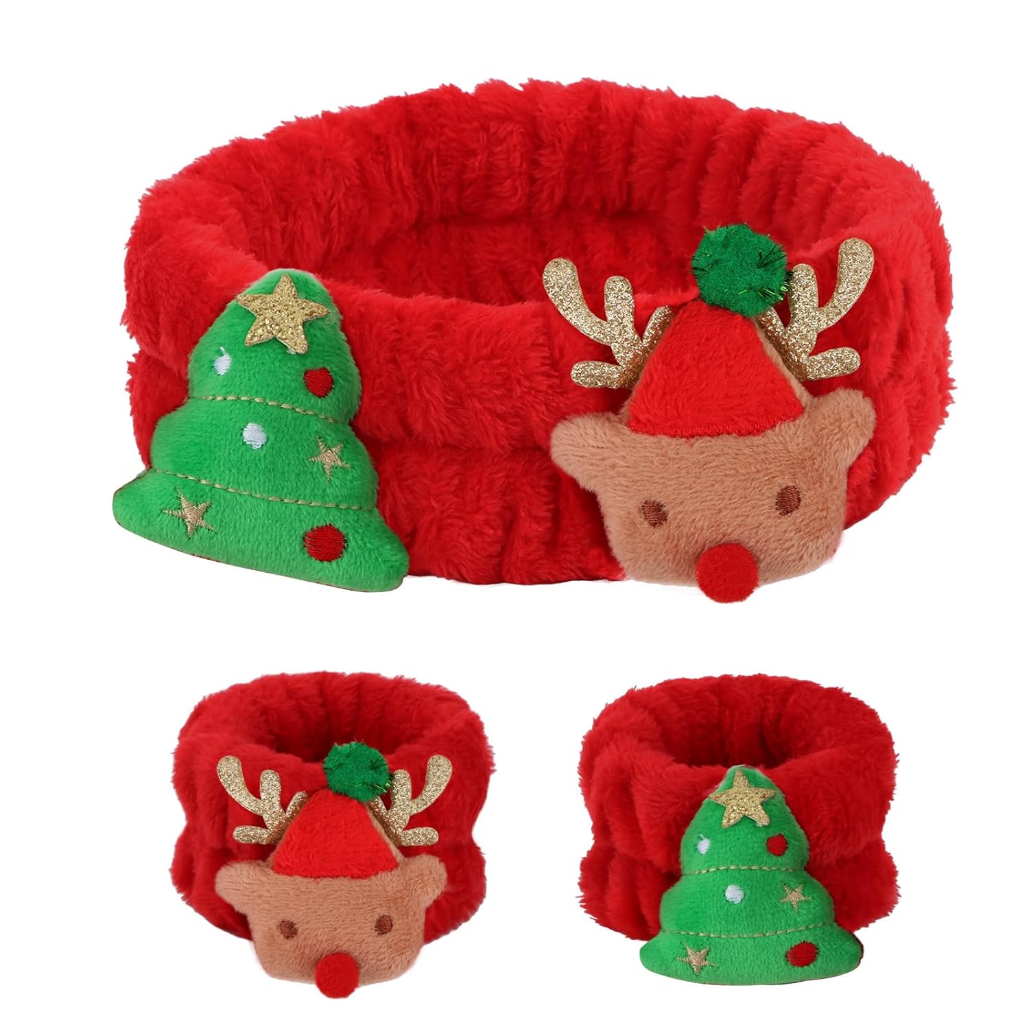 AMCAMI 3pcs Spa Headband and Wristband Set,Headband for Washing Face, Skincare,Makeup,Christmas Hair Accessories Gifts,Christmas Stocking Stuffers