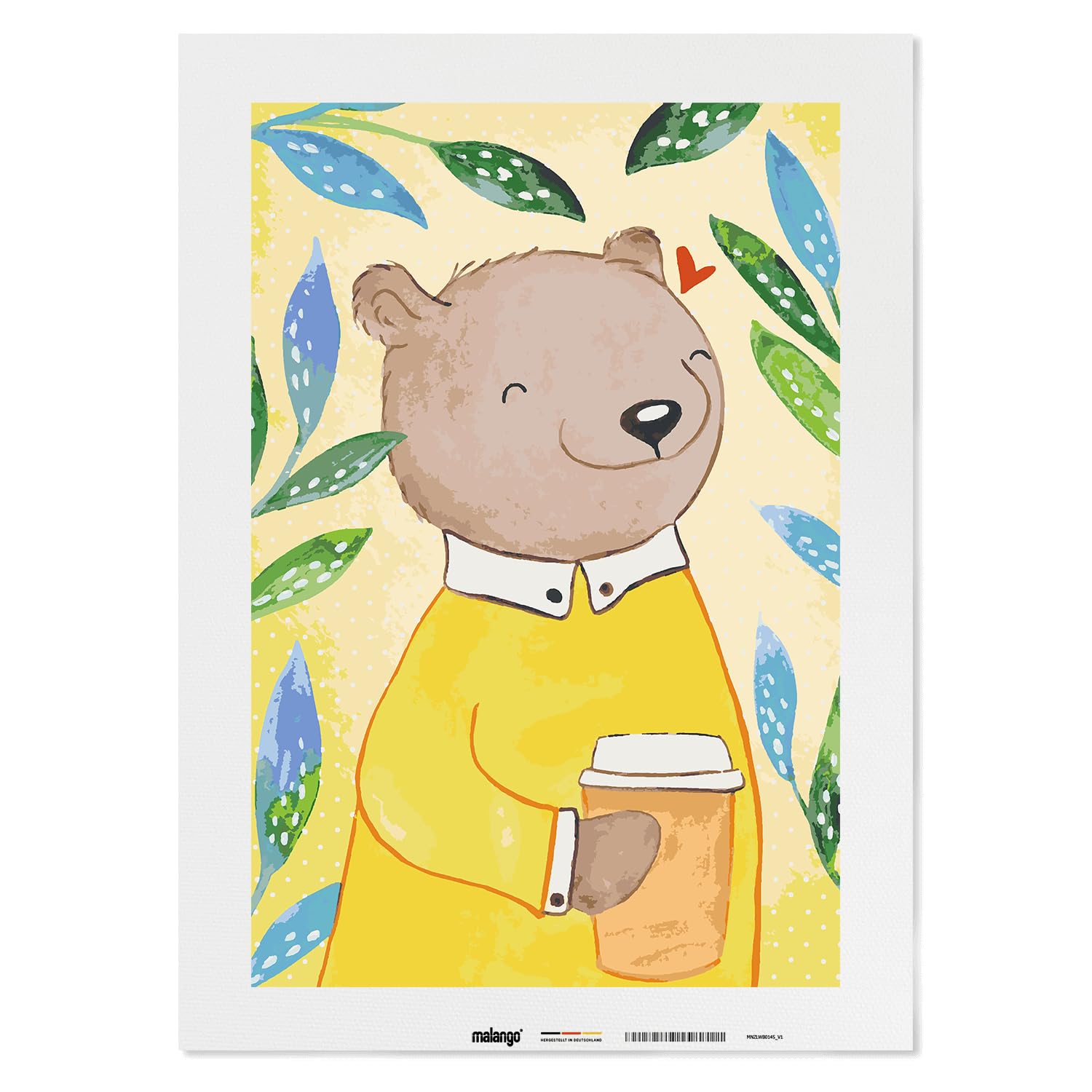 Exclusives Premium-Malset! Malen nach Zahlen - Bär Coffee by Mr. & Mrs. Panda 60 x 40 cm ohne Rahmen! Hergestellt in unserer Manufaktur in Deutschland!