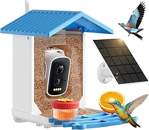 Bird Feeder with Camera, 2.5K HD Smart Bird Feeder Cam Outdoor with AI Recognition, Instant Arrival Alerts, Auto Capture Birds Videos, IP66 Waterproof Solar Powered, Ideal Gift (Blue) asin的图片
