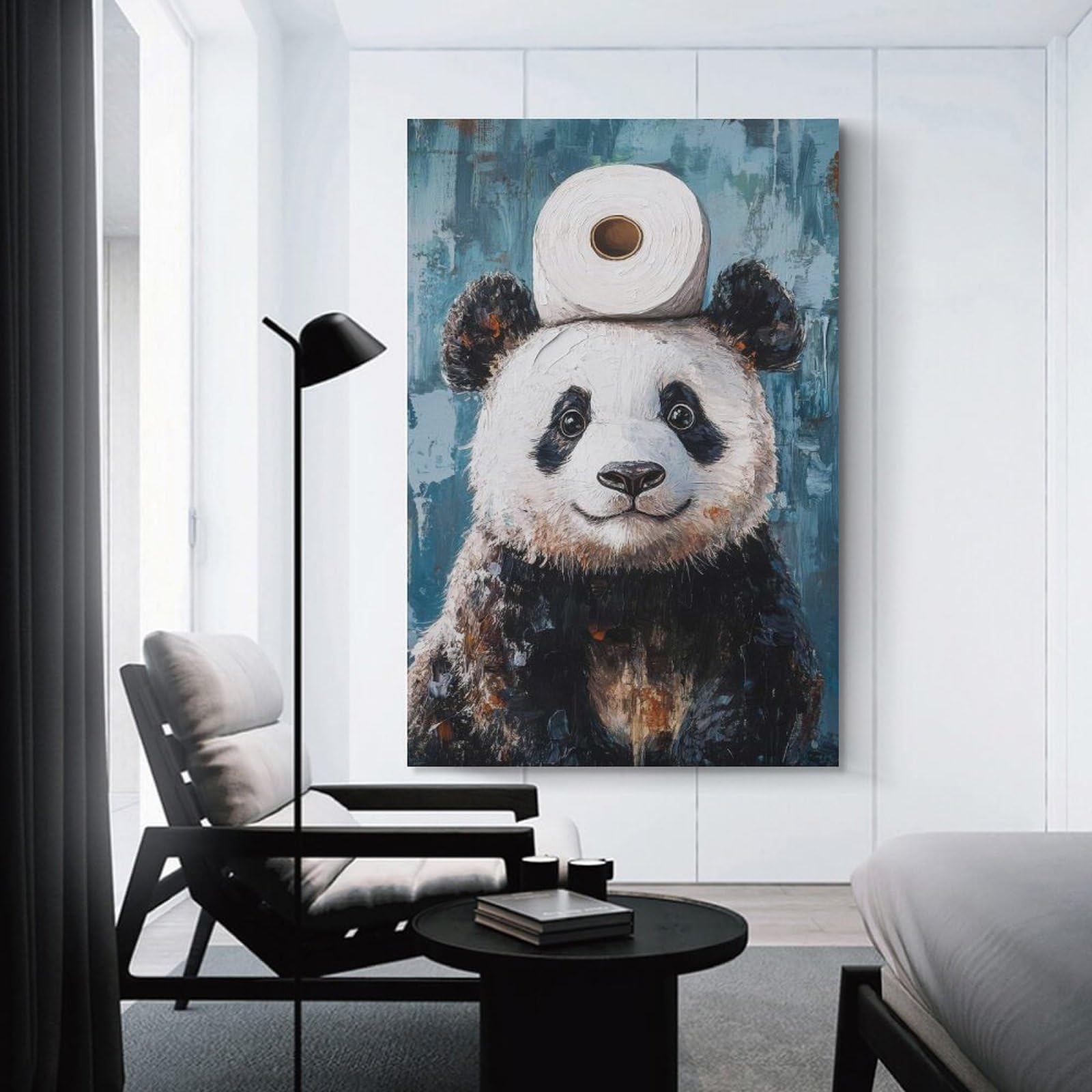 Junmoney Unframe-Style-11 Panda With Toilet Paper Home Decor Wall Art 12X18inch(30X45cm), For Bedroom, Guest Room Or Reading Nook, Decorative Wall Art For Cosy Rooms