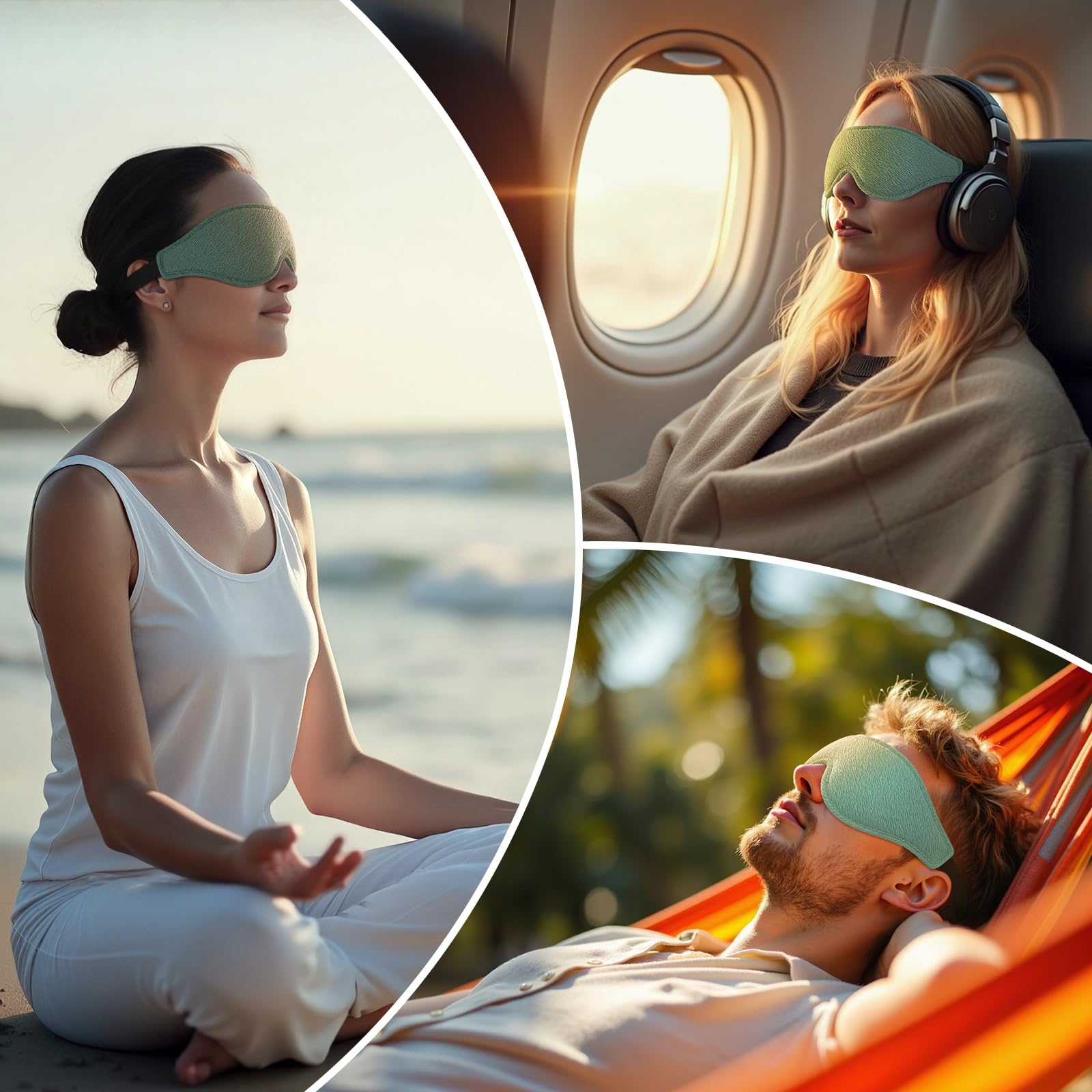 Maschera Per Dormire In Seta Di Gelso, Oscurante Totale Con Paraorecchie Integrati, Regolabile, Per Viaggi E Yoga - 3
