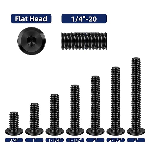 Miniatura 3 de Tornillos de cabeza plana de 14-20 x 1-14 pulgadas, tornillos de conector avellanados, acero inoxidable 18-8 (304), óxido negro, totalmente roscado,