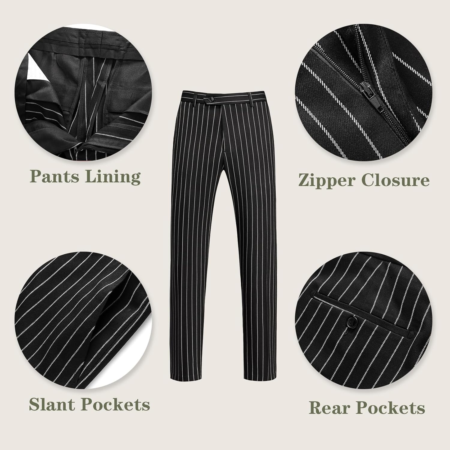MOGU Mens Double Breasted Pinstripe Suit - 2 Piece Slim Fit Vintage Tuxedo for Groomsmen, Wedding, Prom - Image 4