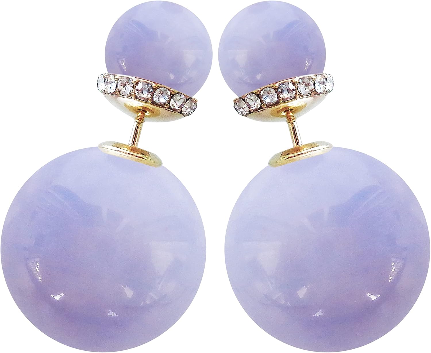 Navachi 18k Gold Plated Double Sided Colorful Faux Pearl Beads Womens Fashion Elegant Candy Stud Earrings