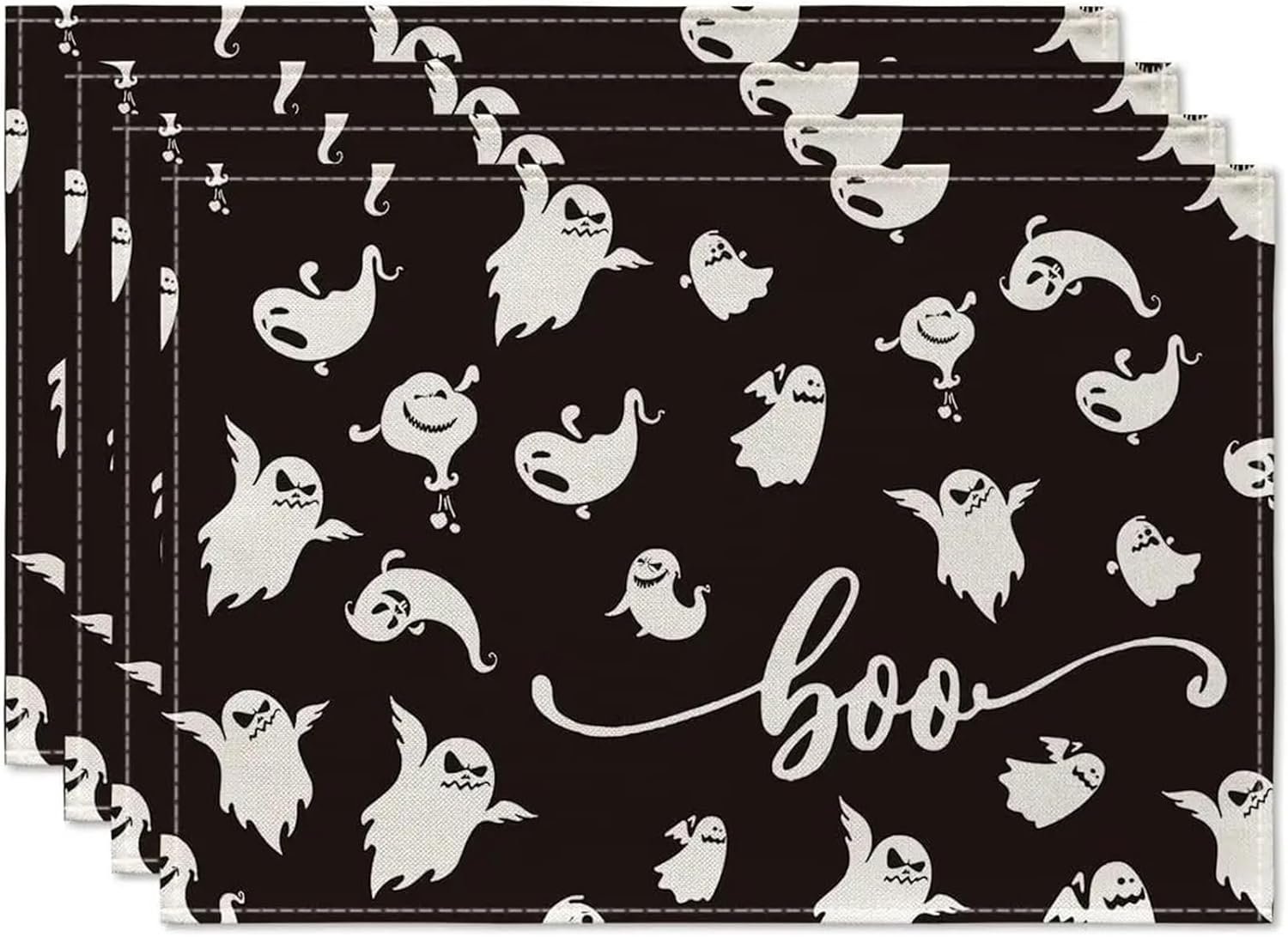 Halloween Decorations Bat Placemats, Rustic, Vintage, Washable, Table Mats, Party Decor, 12x18 Inch, Set of 4(9)