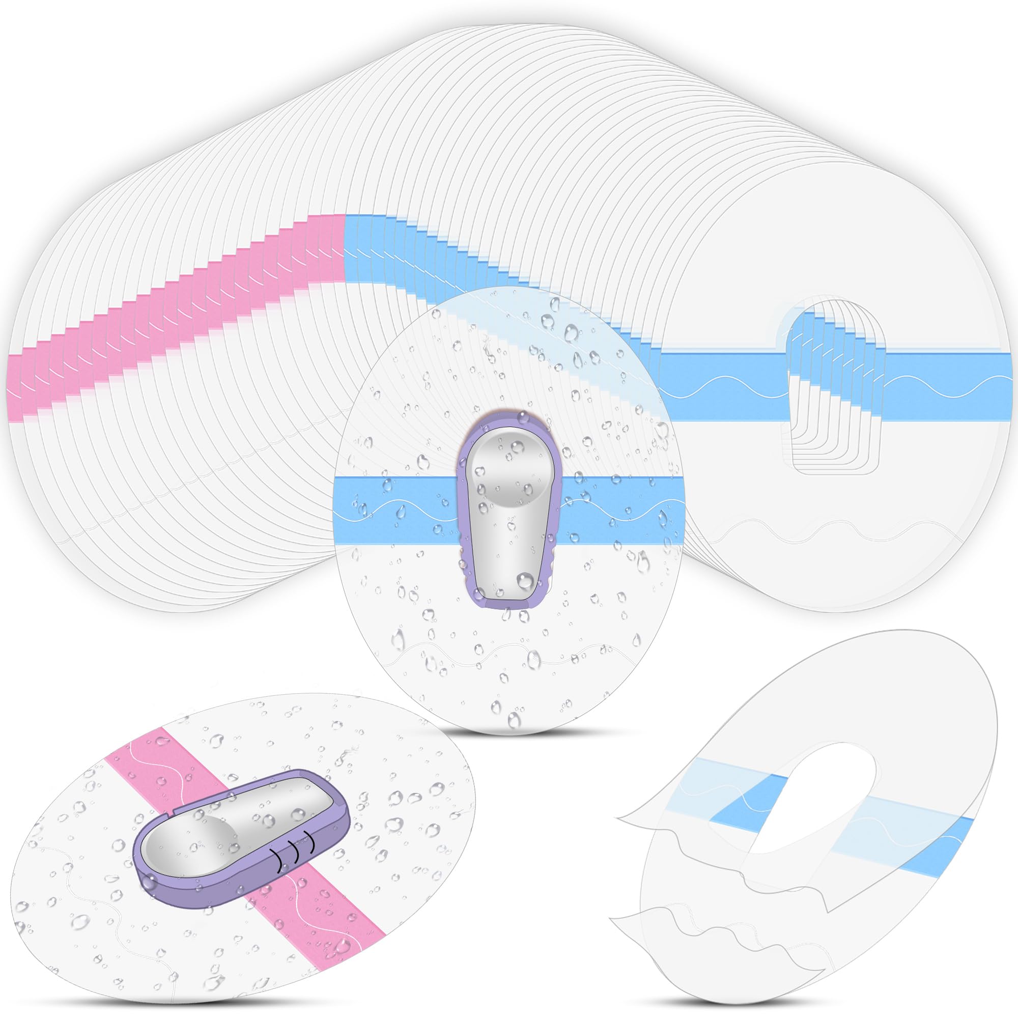 Nuanchu 64 Pcs Adhesive Patches Patch Transparent Waterproof Shower Clear Sensor Covers Patches Compatible with G6 Overpatch Sticker Long Lasting Sweat Proof Continuous Glucose Monitor Protection