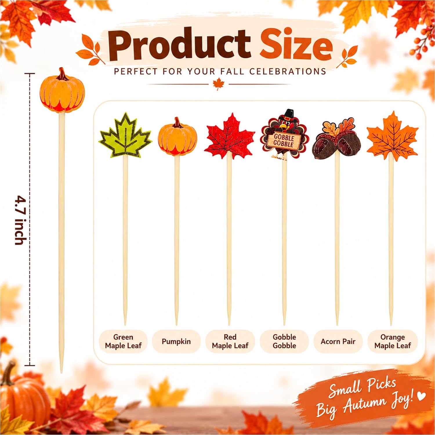 100PCS Fall Cocktail Picks, Pumpkin Maple Leaf Toothpicks for Appetizers