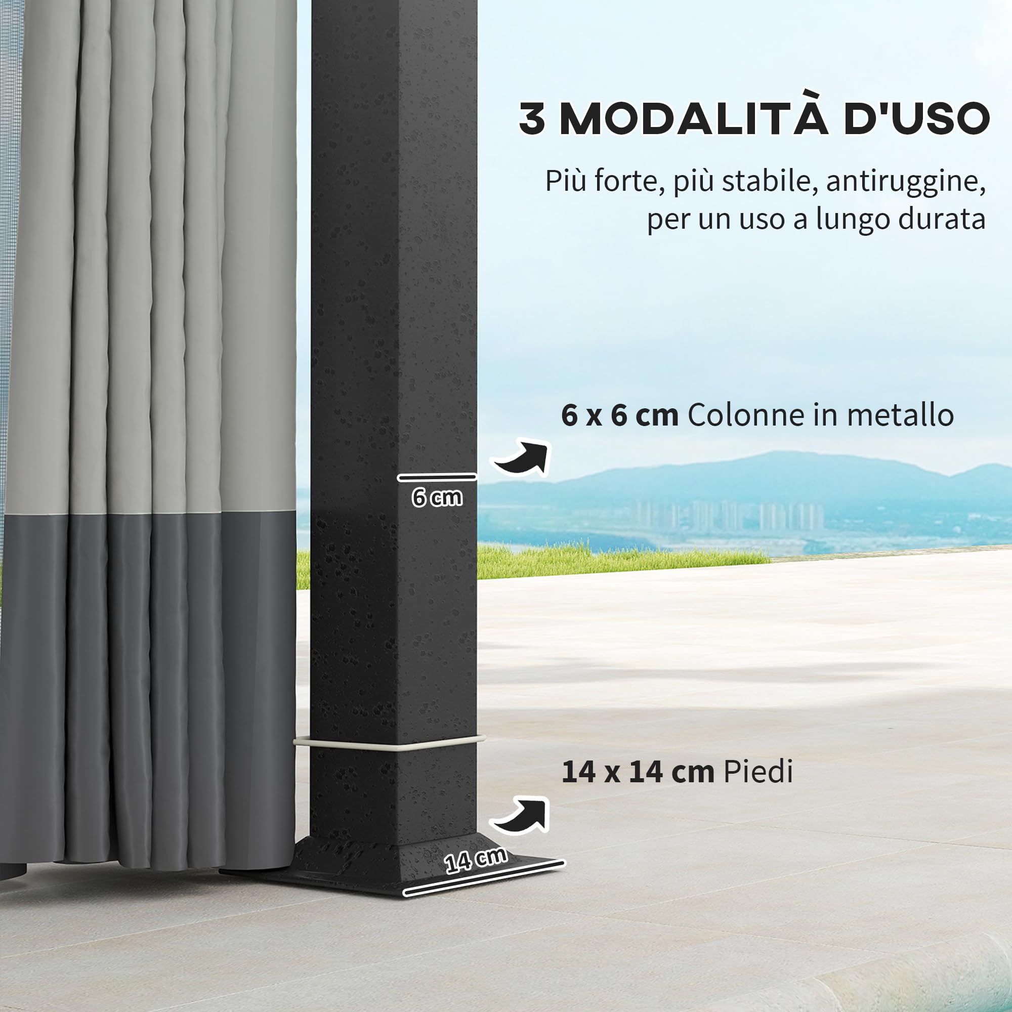 Outsunny Gazebo da Giardino con Zanzariere e Porte 4x3.3 m Grigio Chiaro | Doppio Tetto, Fori di Drenaggio, Gazebo da Esterno, Metallo e Poliestere, per Giardino Feste Campeggio, UV20+