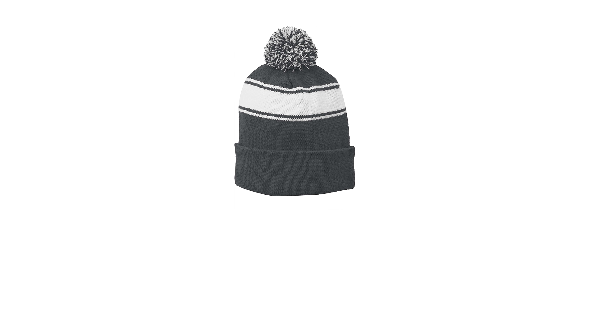 SPORT-TEK Unisex Stripe Pom Pom Beanie Black/Iron Grey at