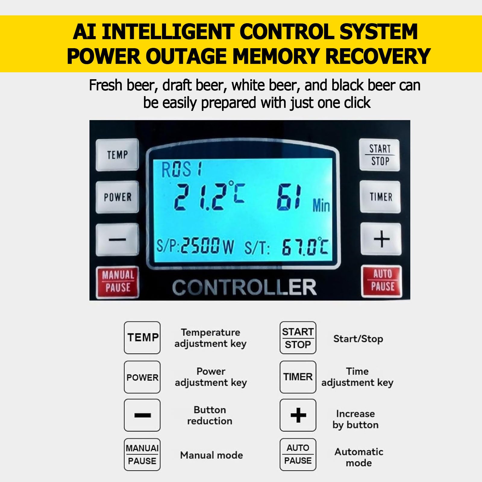 Sistemi di Birrificazione Elettrici, Birrificatore con Pannello Modalità Automatica/Manuale, Dispositivo di Bollitura del Malto 2500W, Temperatura 25-100℃, Timer 1-180 Min, Pompa (Deluxe Edition 30L)