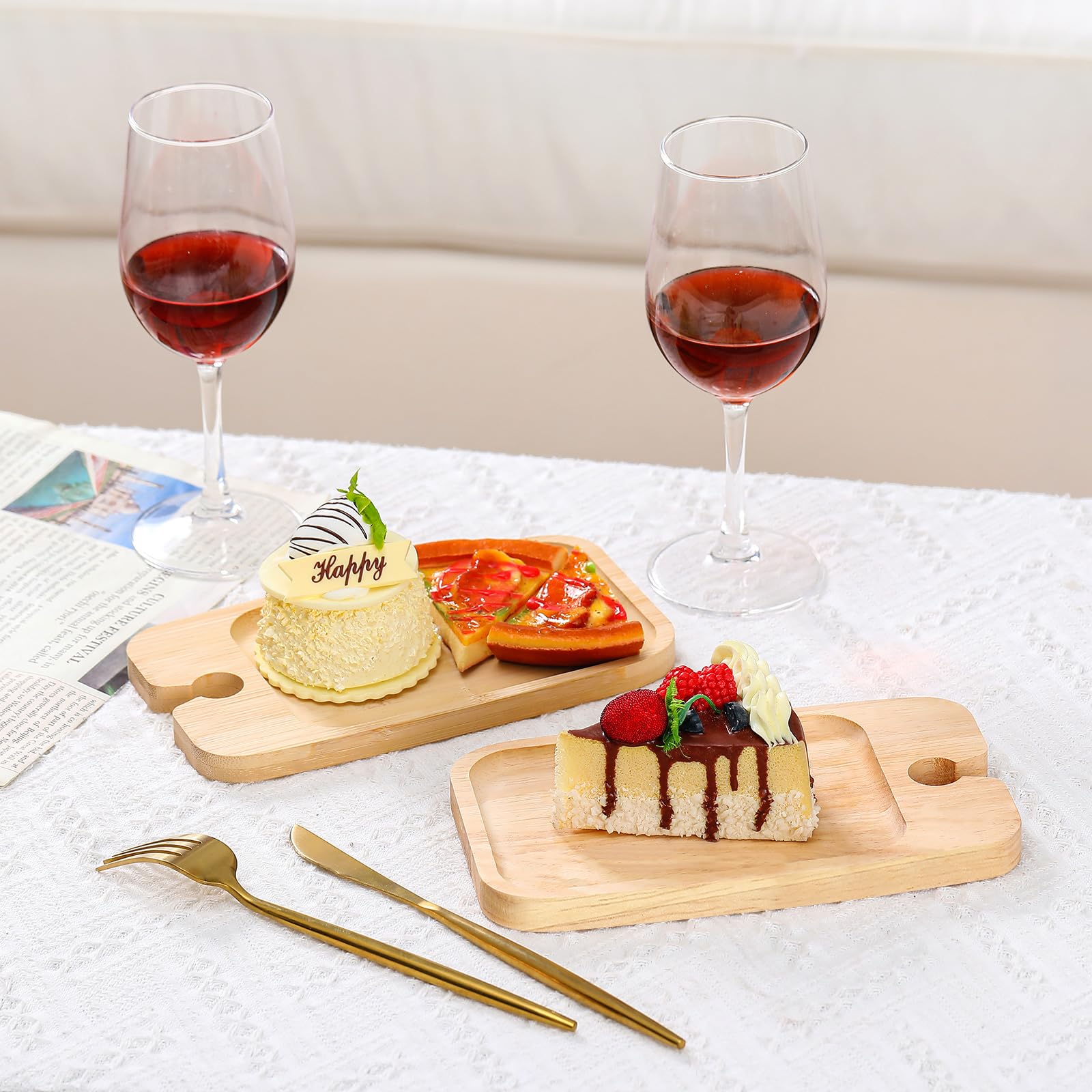 Menkxi Lot de 12 planches à charcuterie en bois avec support pour verre à vin et boîte, cadeaux pour invités, fête de mariage, fête prénatale (rectangulaires, couleur foncée)