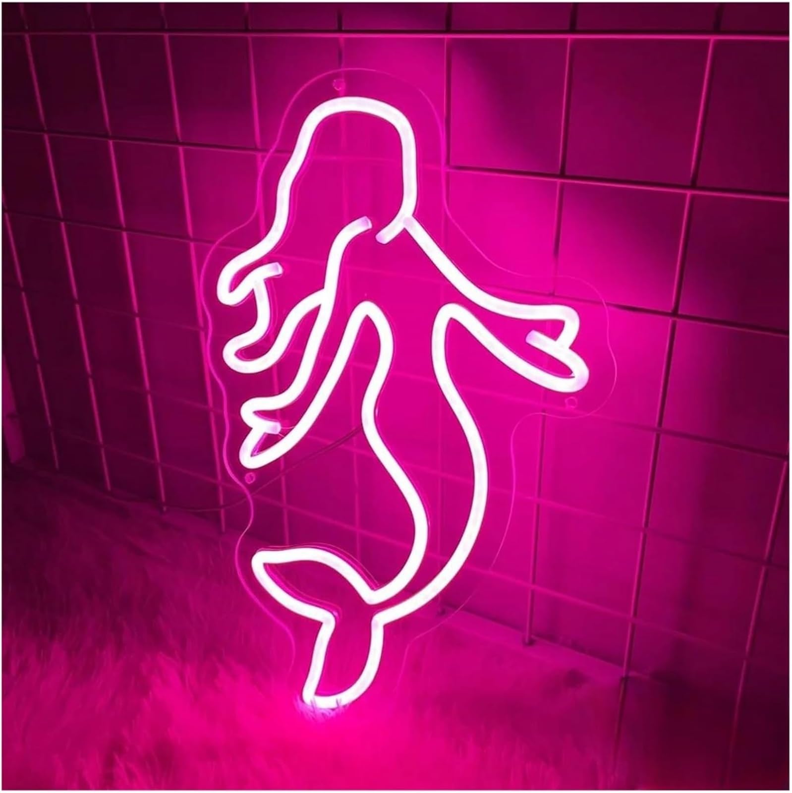 Decoración con luces de neón Letrero de neón LED con forma sirena, decoración colgante pared habitación niñas luces para fiesta 40x25cm