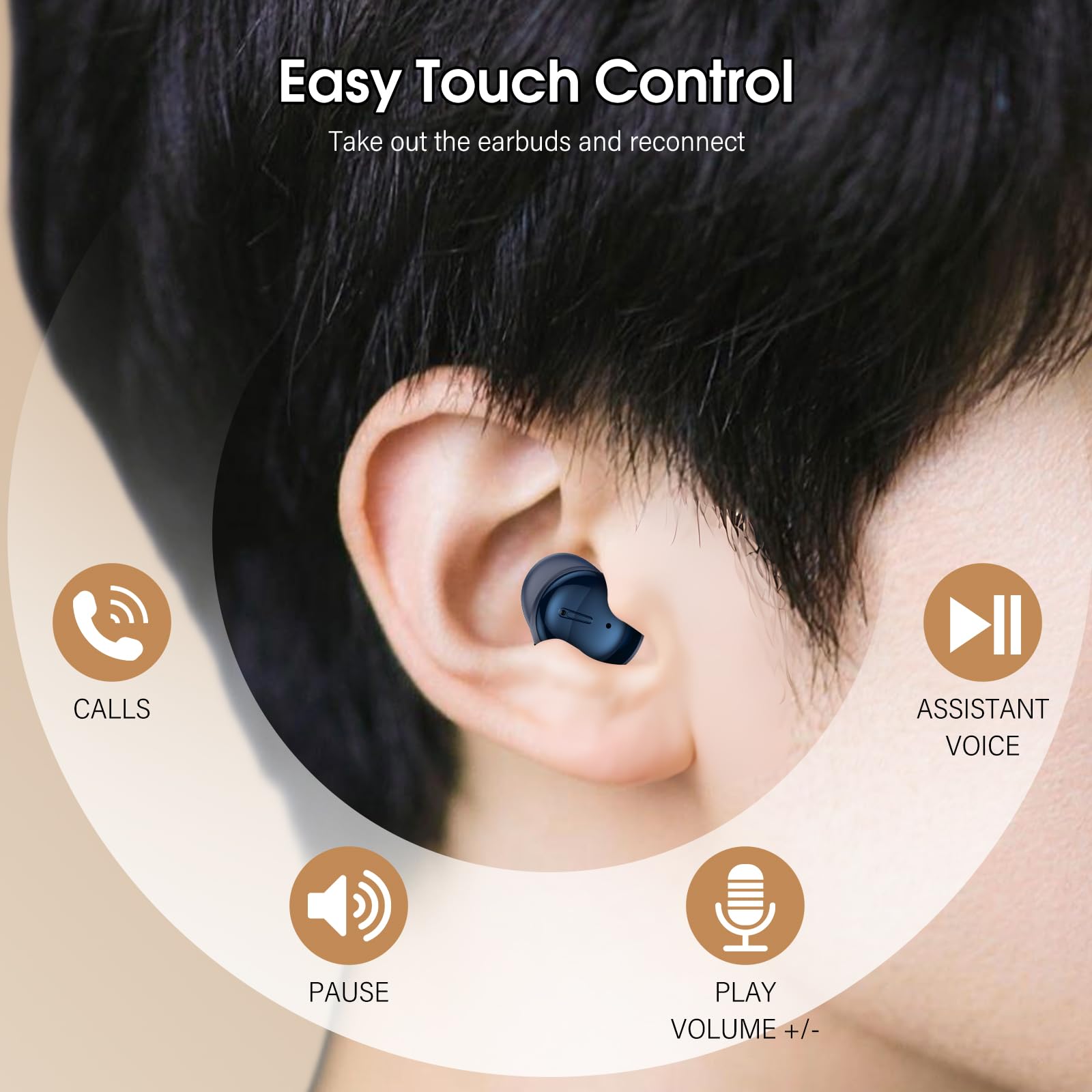 Auriculares Inalámbricos con Pantalla Táctil LED, Auriculares Bluetooth HiFi Estéreo, Mini Auriculare para Dormir Azul