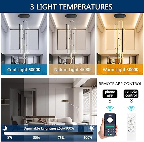 Miniatura 4 de Candelabro moderno de 6 anillos, luz LED negra grande contemporánea para escalera, lámparas de techo alto regulables con control remoto para villa
