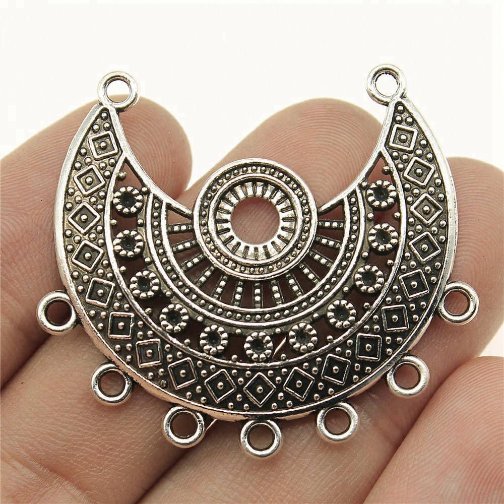 Crescent Moon Shaped Porous Necklace Connector for Wire Wrapping Crafts, 43x41mm, Antique Silver Color, 2 Pieces