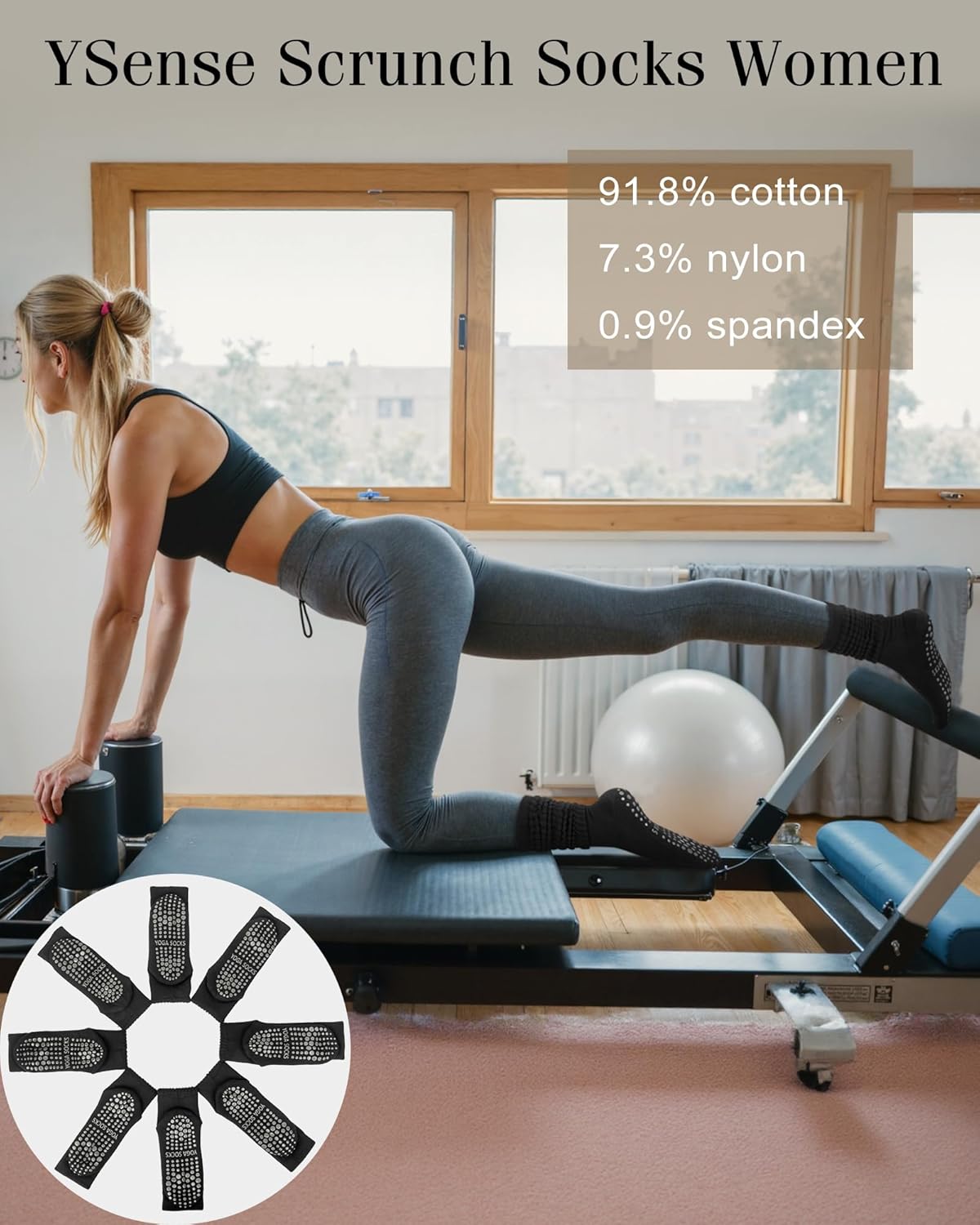 YSense 4 Pairs Pilates Socks with Grips for Women Non Slip Long Slouch Socks Yoga Grippy Sock Slouchy Barre Hospital Slipper - Image 5