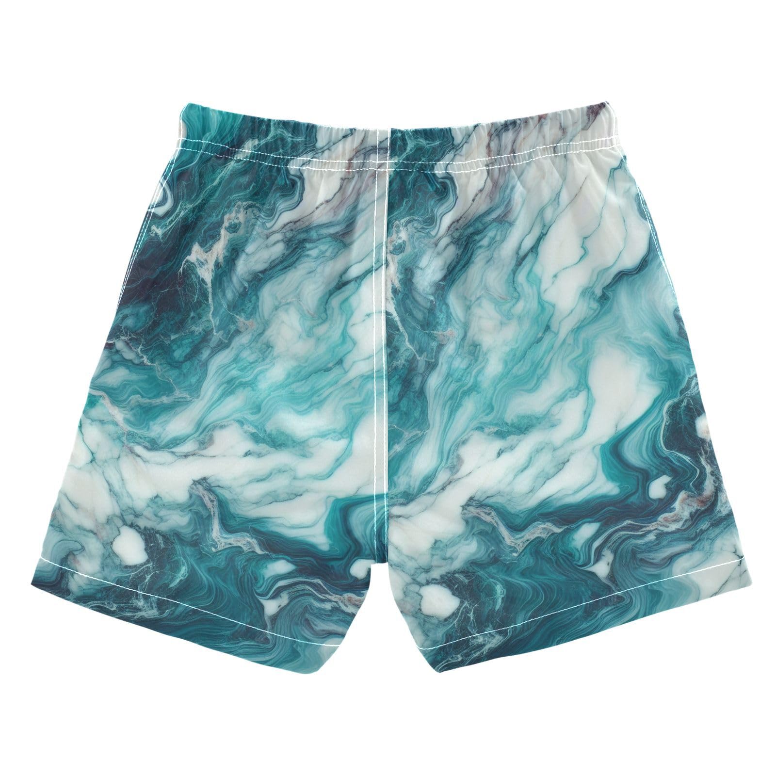 FLildon Turquoise Blue Marble Little Boys Swim Trunks with Mesh Lining Quick Dry Beach Board Shorts, 3T