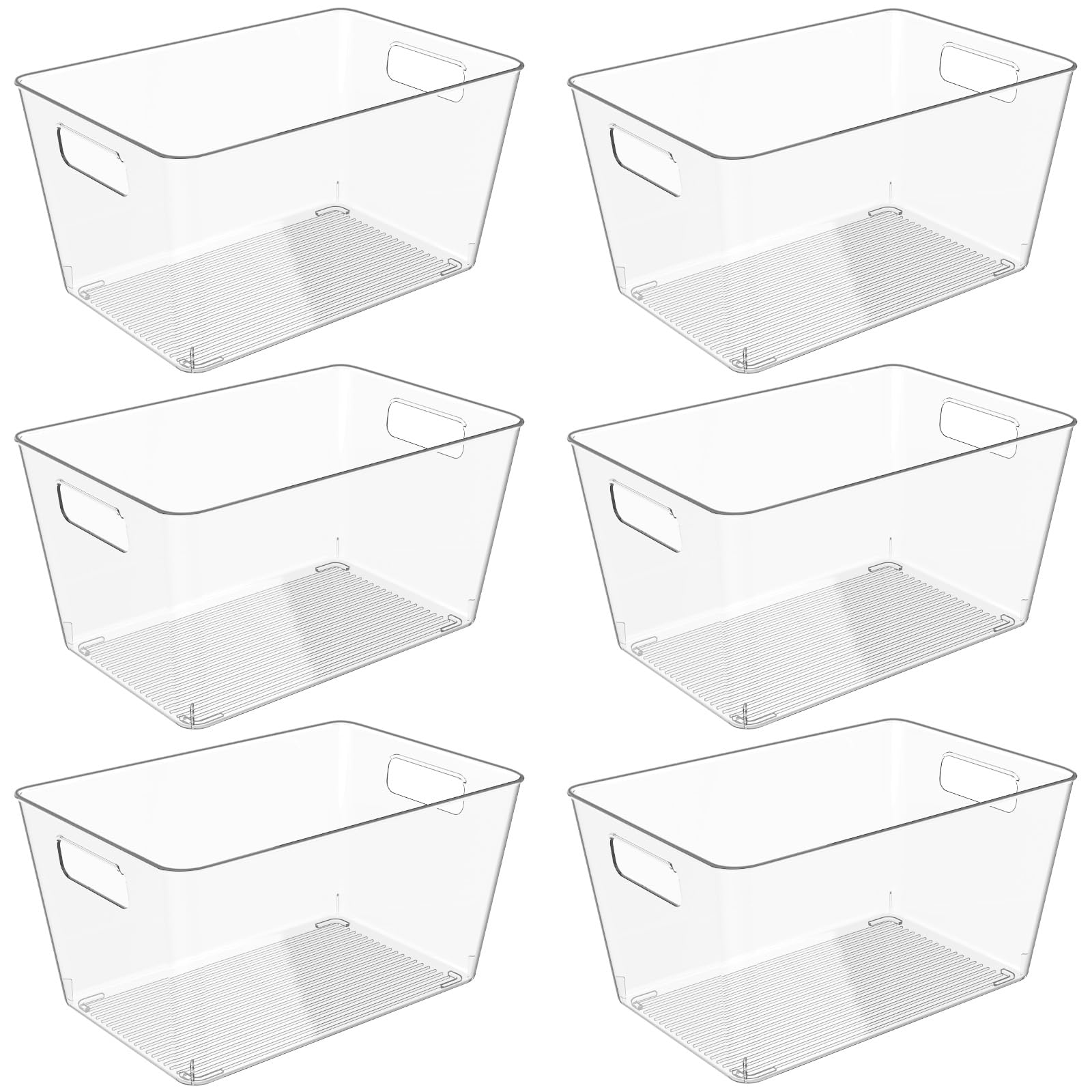 Photo 1 of ***SOME CONTINERS CRACKED*** 6 Pack Clear Plastic Storage Bins, 11" Large Pantry Organizer Bins with Handles, Plastic Containers for Refrigerator,BPA-Free Perfect for Kitchen,Fridge,Cabinet,Pantry,Bathroom,Closet Organization