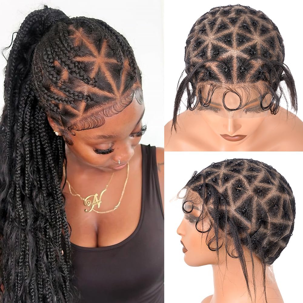 PORSMEER Braided Crochet Double Full Lace Wig Caps with Baby Hair for Making Wigs Breathable Lace Wigs Caps