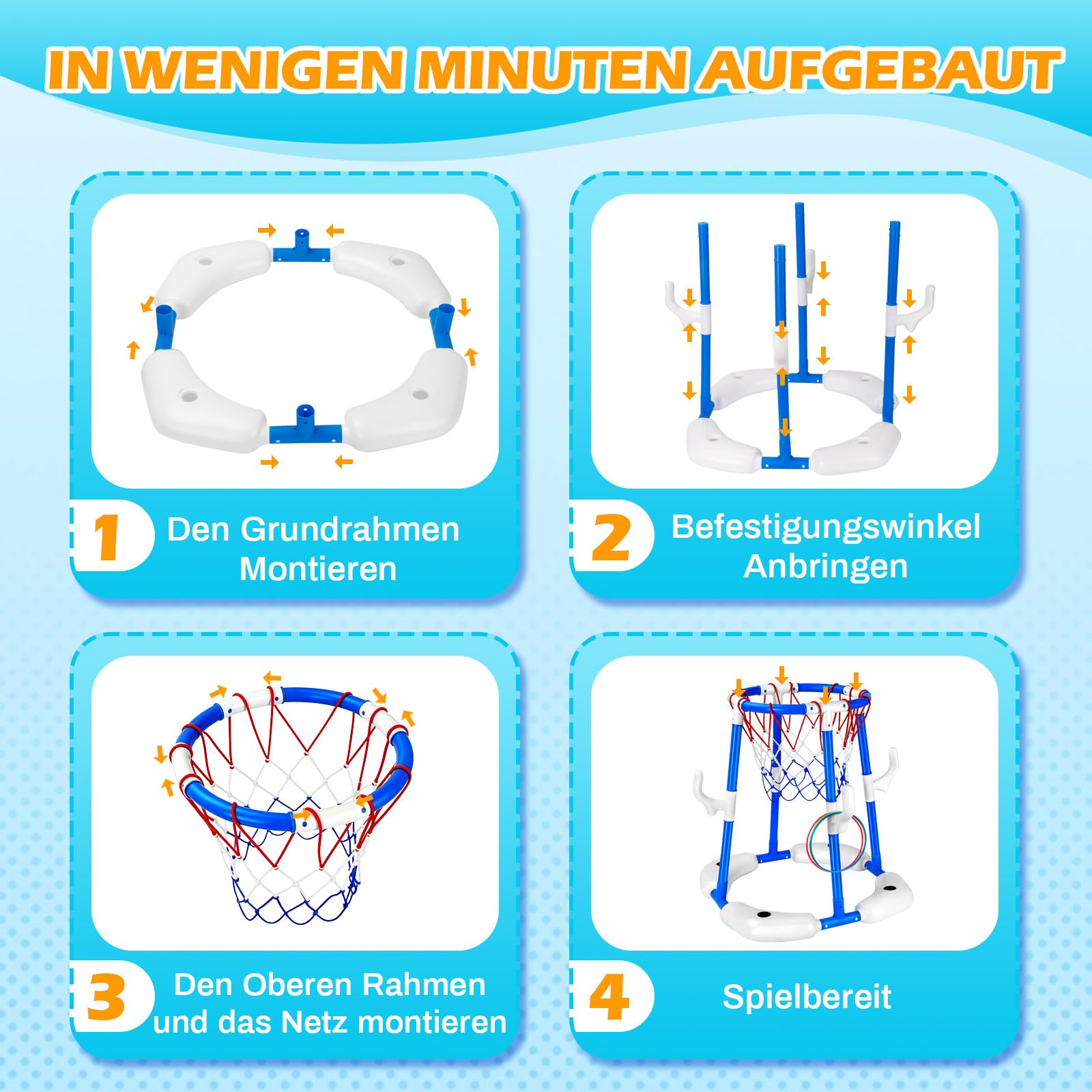 Canestro Basket Piscina, 2 in 1 Canestro da Basket Galleggiante per Piscina, Pool Basketball con 2 Palline, 12 Anelli e Pompa, Giochi Acquatici per Feste in Estive per Bambini e Adulti